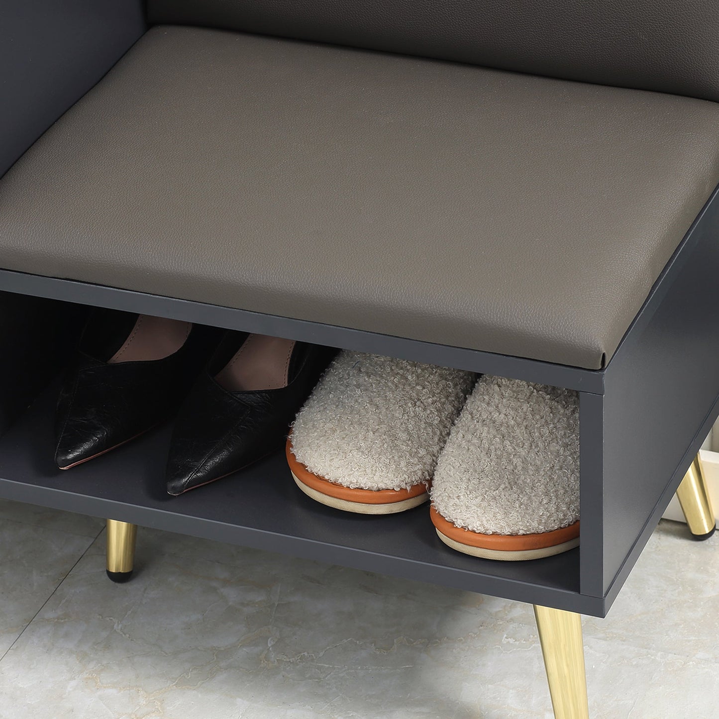 HOMCOM Shoe Bench with Storage, Shoe Cabinet with Seating Cushion, Open Compartment and Table Top for Entryway, Hallway, Grey