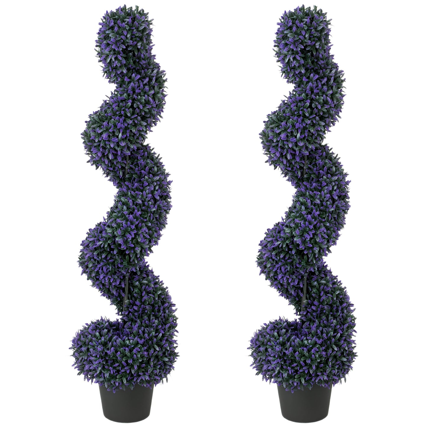 Set of 2 Decorative Artificial Plants, 120cm Artificial Boxwood Spiral Topiary Tree with 840 Leaves, UV Resistant, Indoor Outdoor Fake Plants in Pot for Home Office Living Room Decor, Purple