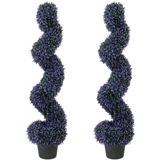 Set of 2 Decorative Artificial Plants, 120cm Artificial Boxwood Spiral Topiary Tree with 840 Leaves, UV Resistant, Indoor Outdoor Fake Plants in Pot for Home Office Living Room Decor, Purple