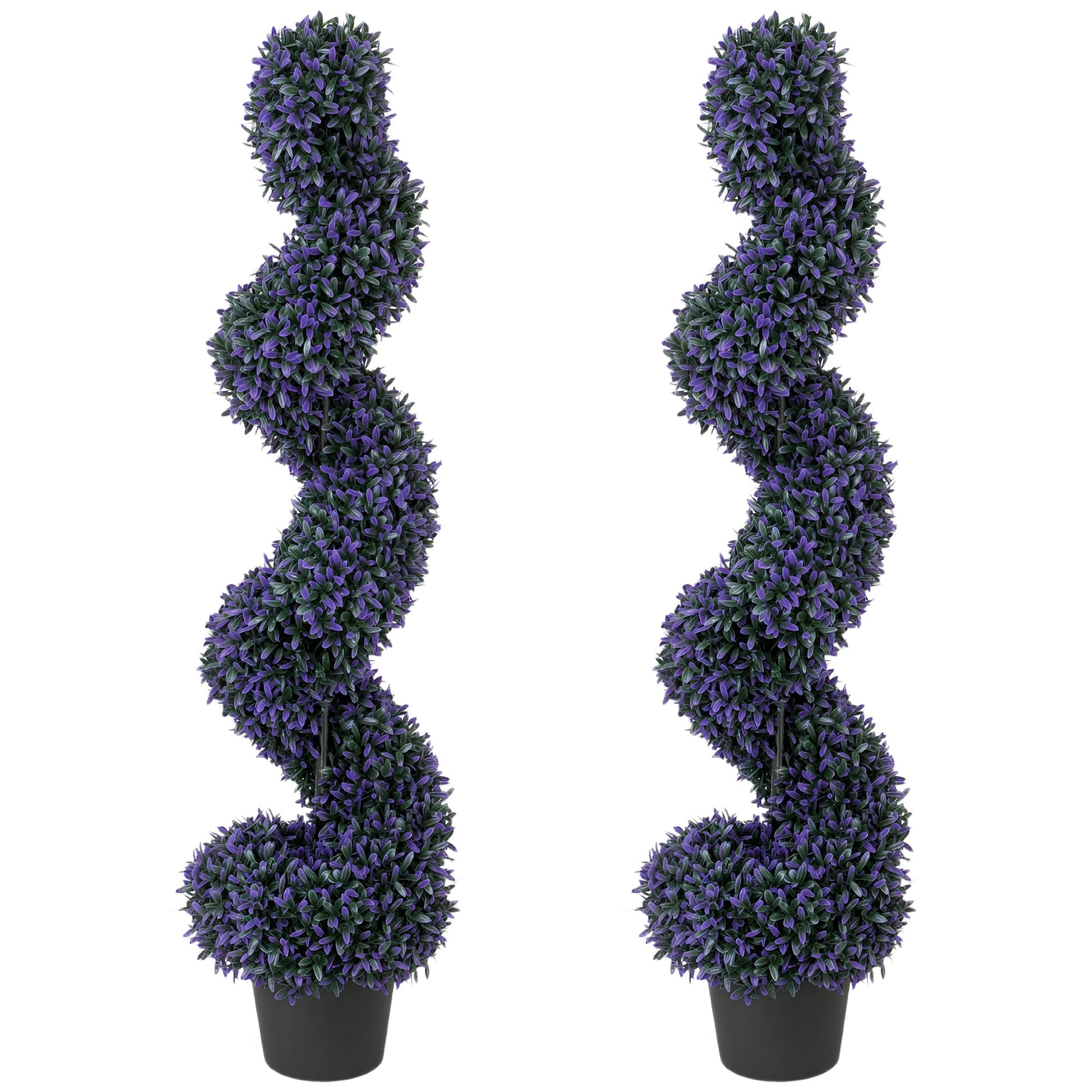Set of 2 Decorative Artificial Plants, 120cm Artificial Boxwood Spiral Topiary Tree with 840 Leaves, UV Resistant, Indoor Outdoor Fake Plants in Pot for Home Office Living Room Decor, Purple
