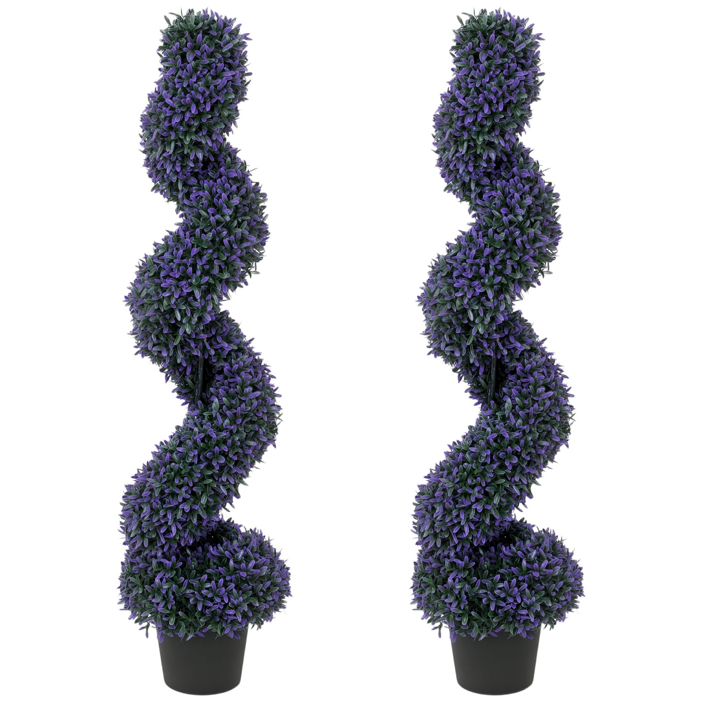 Set of 2 Decorative Artificial Plants, 120cm Artificial Boxwood Spiral Topiary Tree with 840 Leaves, UV Resistant, Indoor Outdoor Fake Plants in Pot for Home Office Living Room Decor, Purple