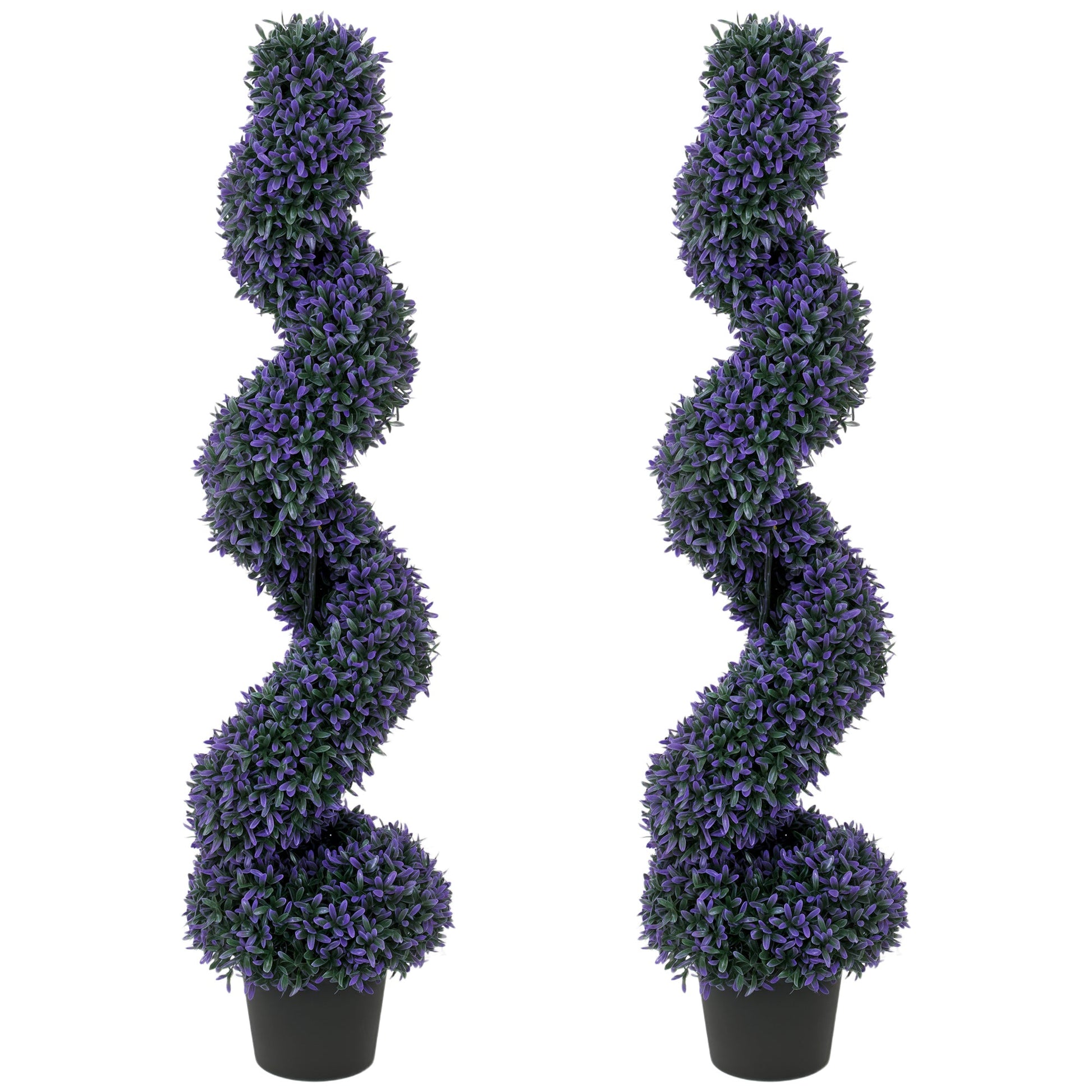 Set of 2 Decorative Artificial Plants, 120cm Artificial Boxwood Spiral Topiary Tree with 840 Leaves, UV Resistant, Indoor Outdoor Fake Plants in Pot for Home Office Living Room Decor, Purple