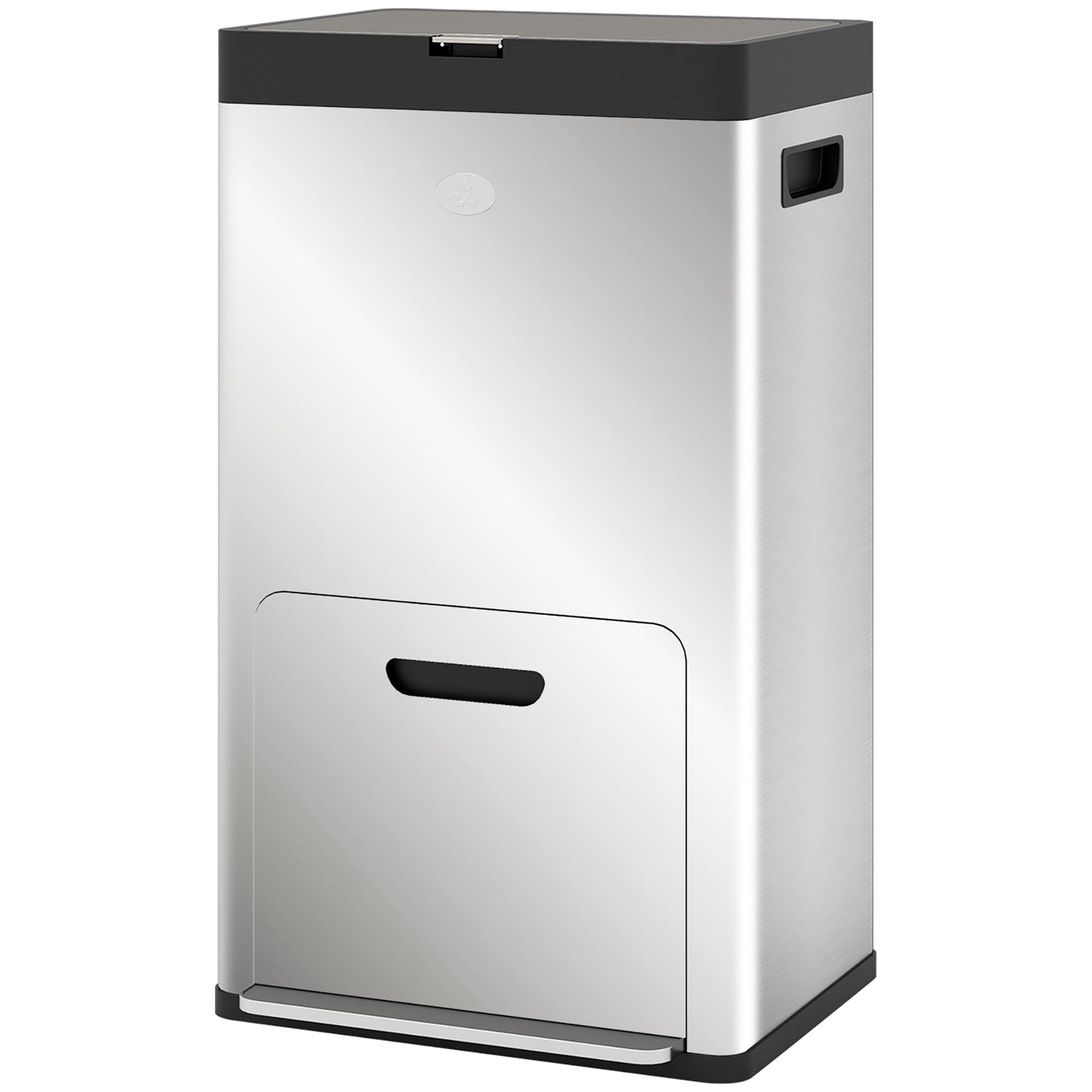 HOMCOM 56L Kitchen Bin, Stainless Steel 3 Compartment Bin with Wheels, Soft Close Lid, Removable Inner Buckets, Fingerprint-Proof for Recycling and Waste, Silver