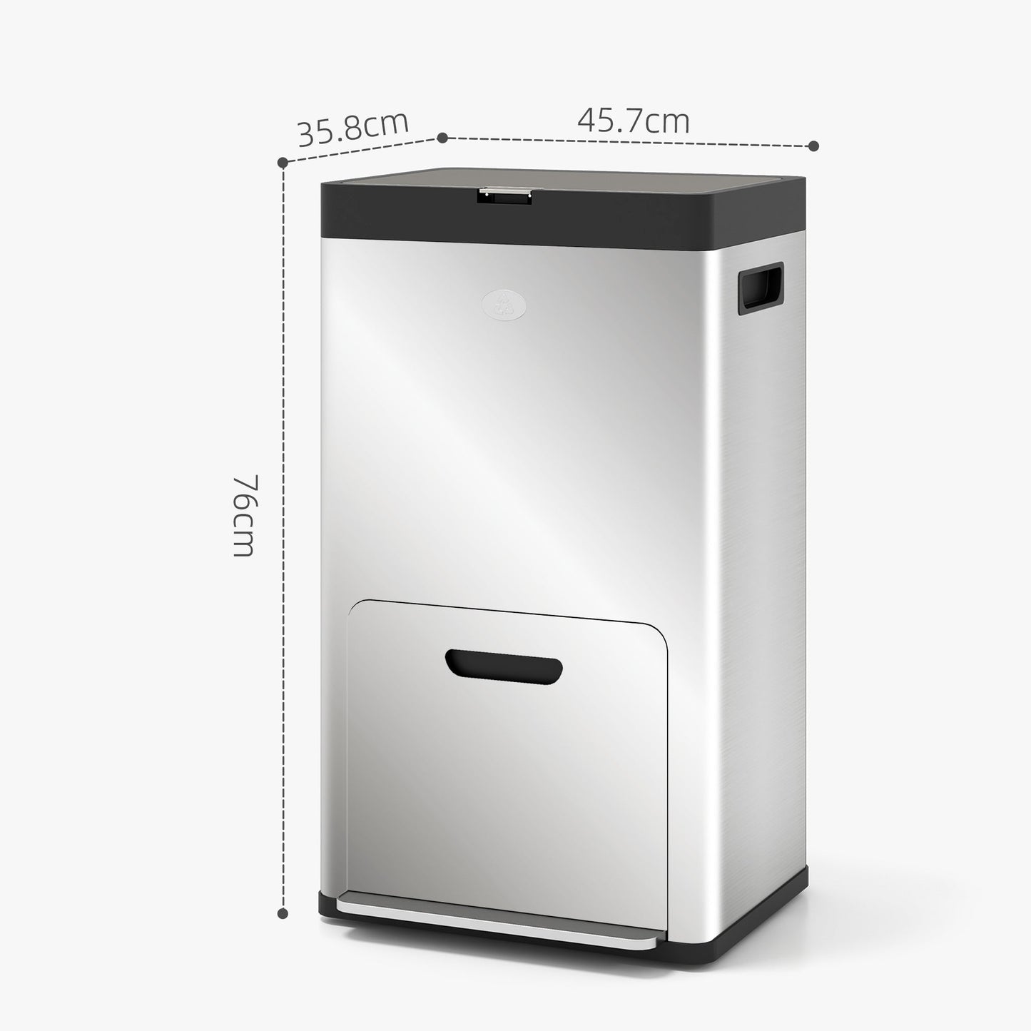 HOMCOM 56L Kitchen Bin, Stainless Steel 3 Compartment Bin with Wheels, Soft Close Lid, Removable Inner Buckets, Fingerprint-Proof for Recycling and Waste, Silver
