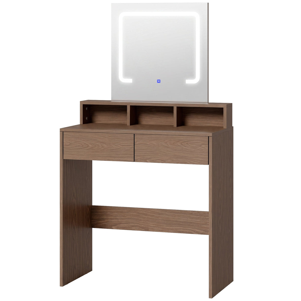 Dressing Table with Mirror and LED Lights, Vanity Table with 2 Drawers, 3 Compartments, 3 Colour Lighting, for Bedroom, Modern Dresser Makeup Desk for Women and Girls, Walnut brown