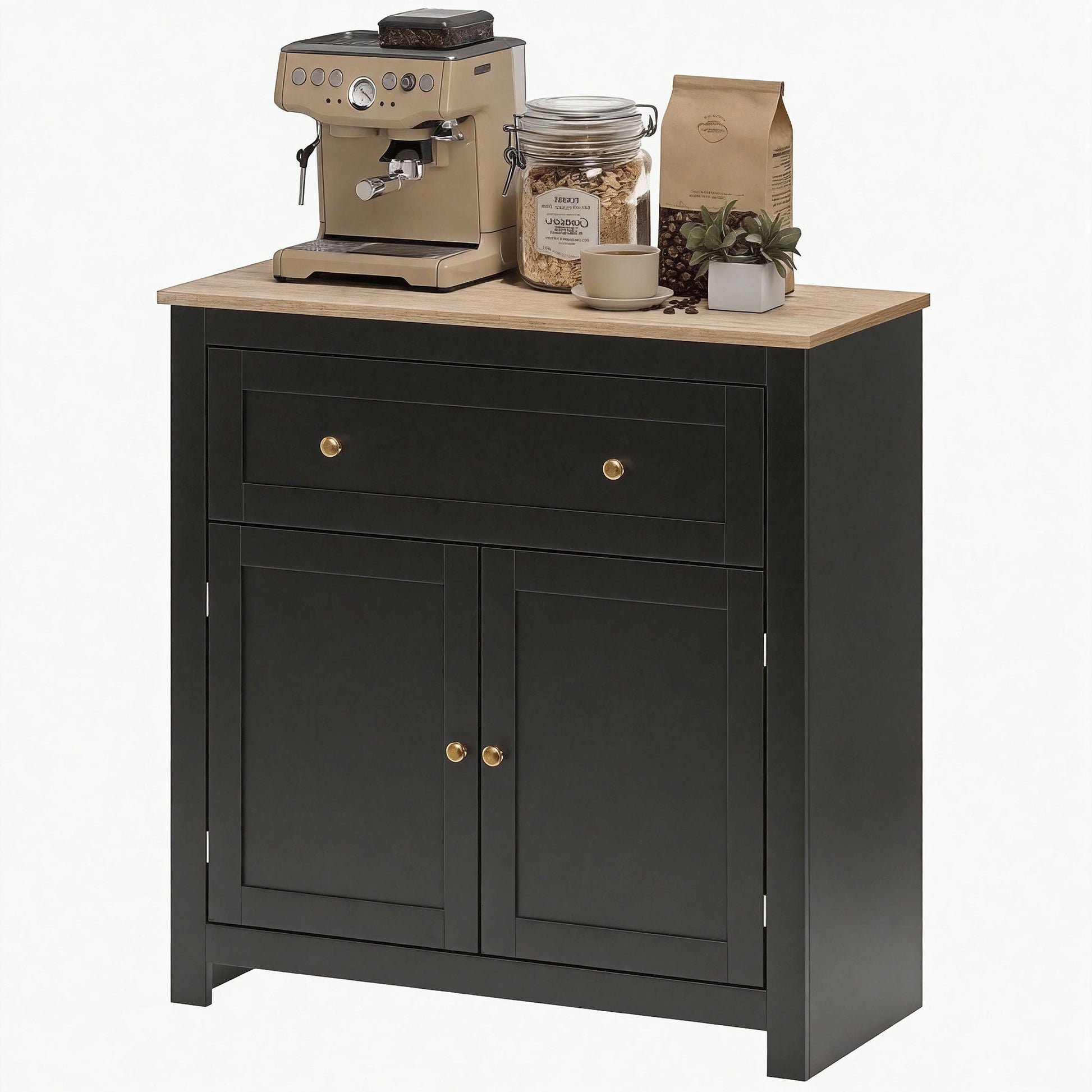 Sideboard Storage Cabinet, Modern Kitchen Cupboard with Adjustable Shelf, Drawer and Double Doors, Sideboard for Living Room, Dining Room, Hallway, Black