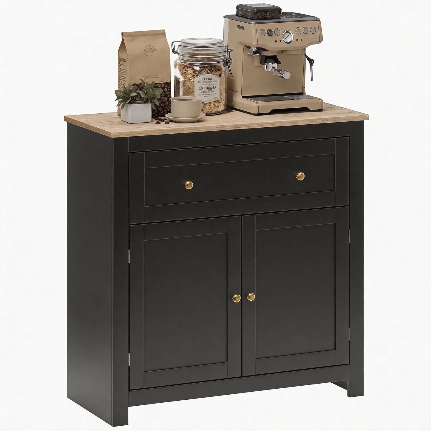 Sideboard Storage Cabinet, Modern Kitchen Cupboard with Adjustable Shelf, Drawer and Double Doors, Sideboard for Living Room, Dining Room, Hallway, Black
