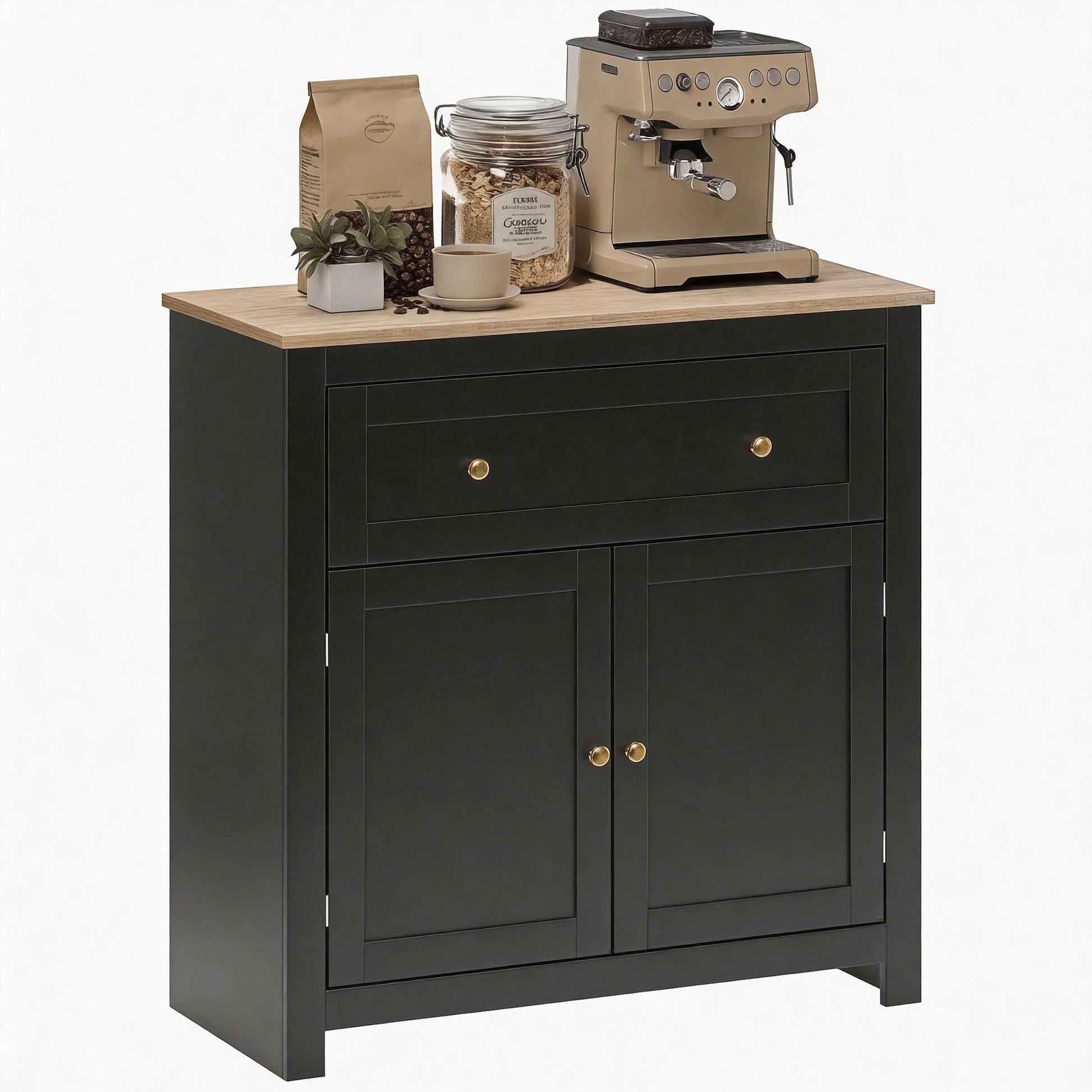 Sideboard Storage Cabinet, Modern Kitchen Cupboard with Adjustable Shelf, Drawer and Double Doors, Sideboard for Living Room, Dining Room, Hallway, Black