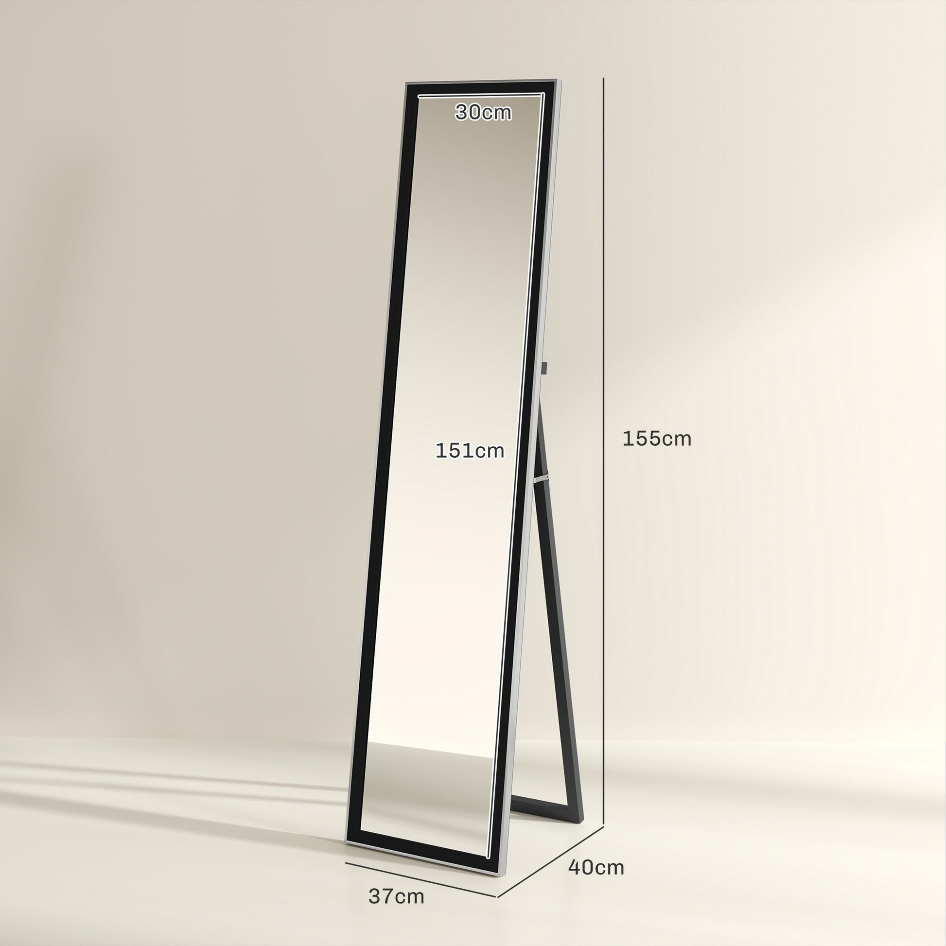 HOMCOM Full Length Mirror, 37 x 157cm Wall Mounted, Leaning, Free Standing Mirror, Framed Full Body Mirror for Living Room, Bedroom, Black