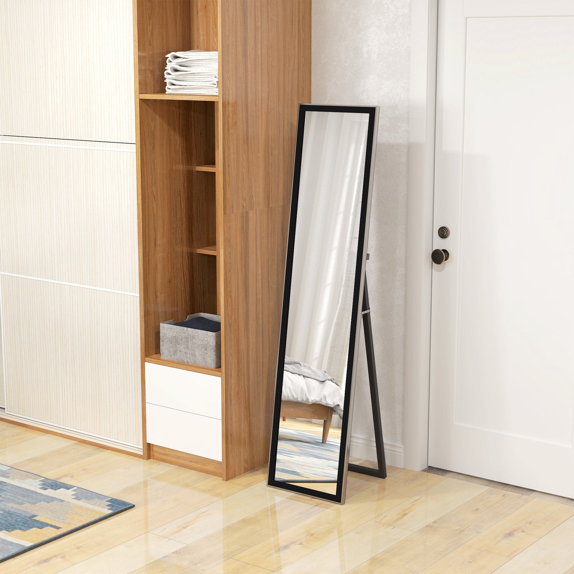 HOMCOM Full Length Mirror, 37 x 157cm Wall Mounted, Leaning, Free Standing Mirror, Framed Full Body Mirror for Living Room, Bedroom, Black