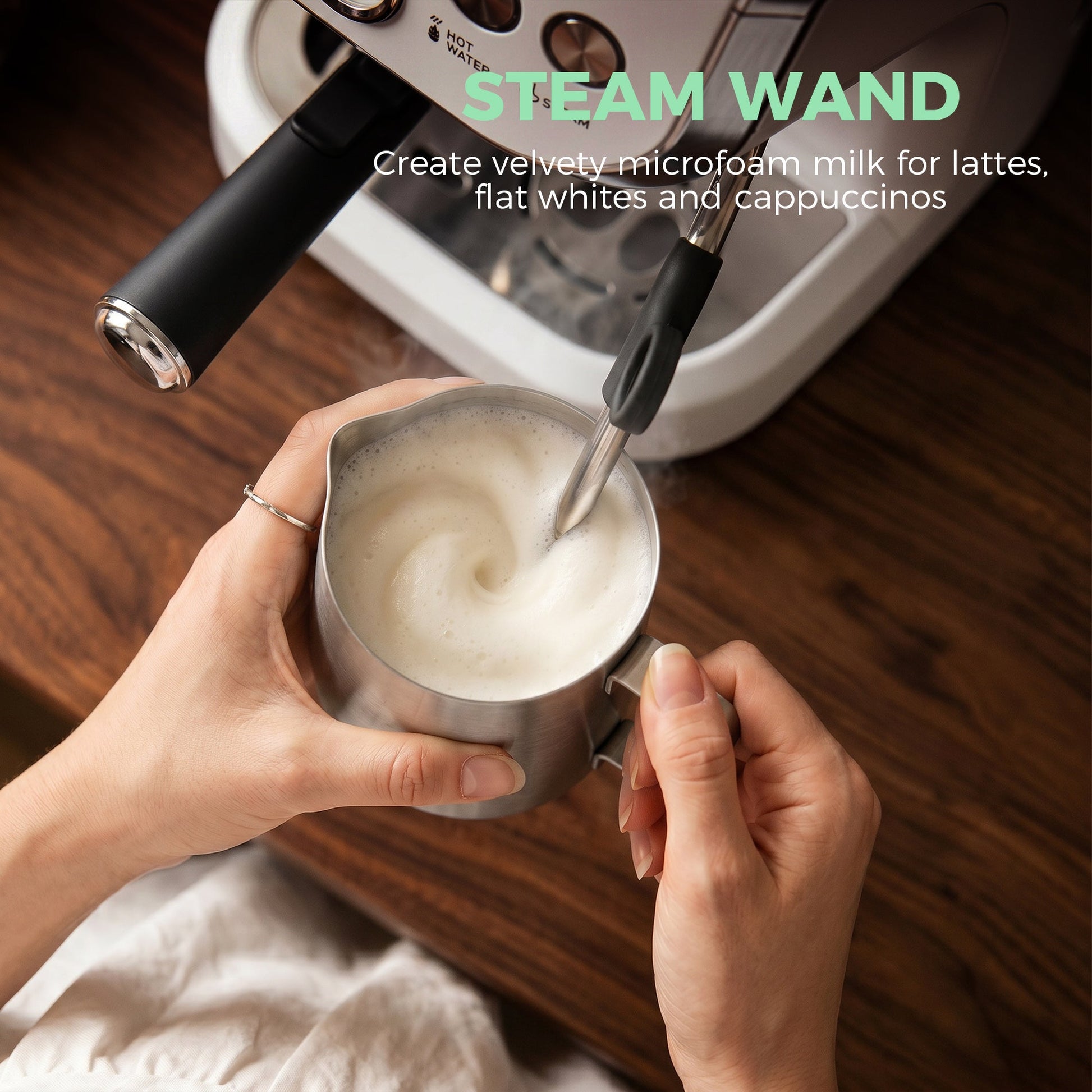 Espresso Machine with Integrated Bean Grinder & Steam Wand, Bean to Cup Coffee Machine with 15 Bar Italian Pump, 2L Water Tank, Cappuccino Maker, Stainless Steel, White
