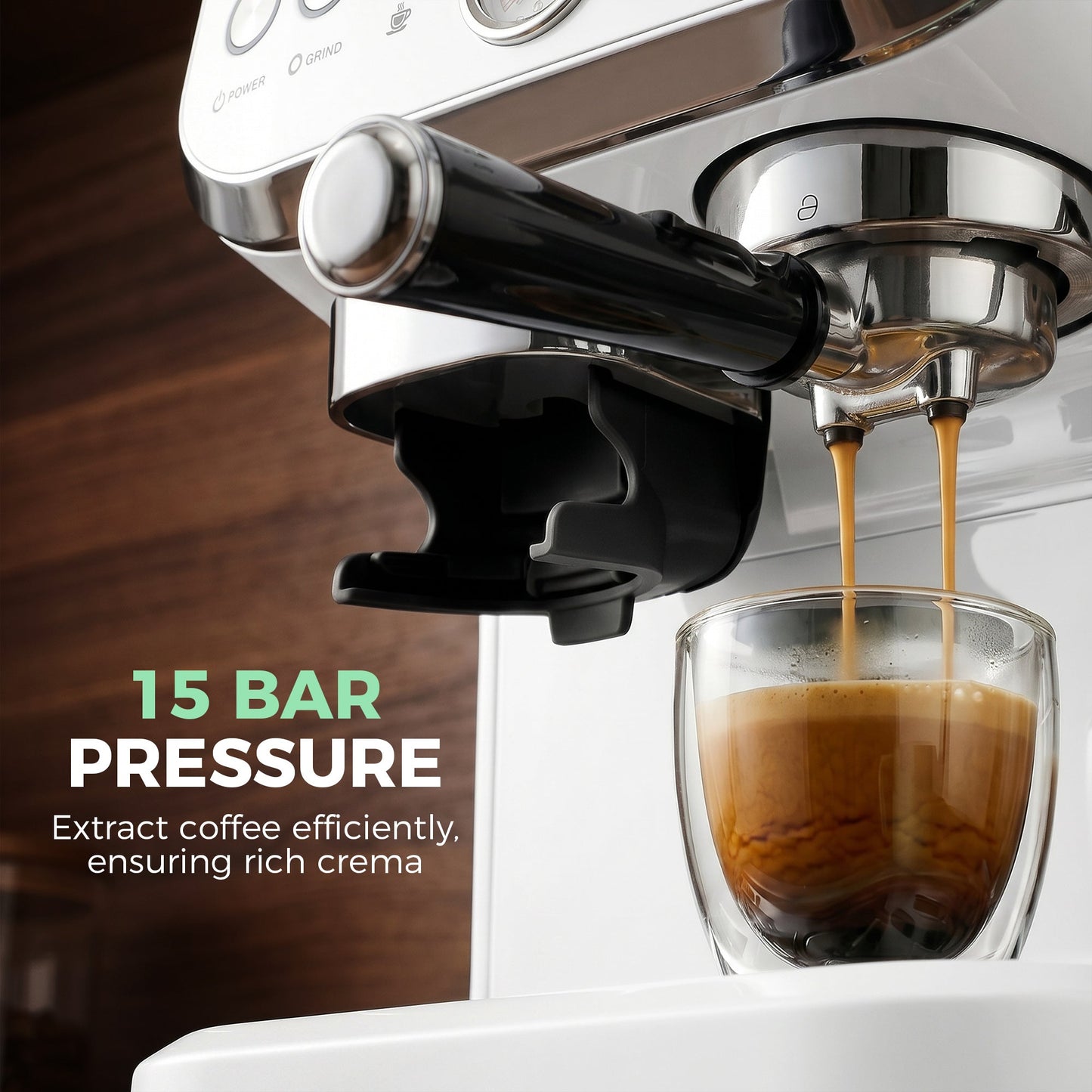 Espresso Machine with Integrated Bean Grinder & Steam Wand, Bean to Cup Coffee Machine with 15 Bar Italian Pump, 2L Water Tank, Cappuccino Maker, Stainless Steel, White