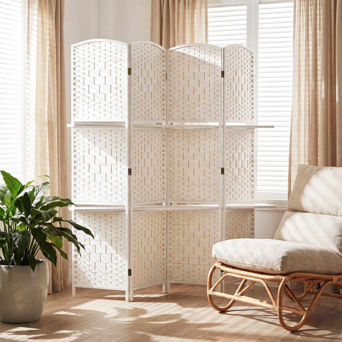 4 Panel Folding Room Divider, Freestanding Privacy Screen for Living Room, Bedroom and Office, 160 x 170cm, White