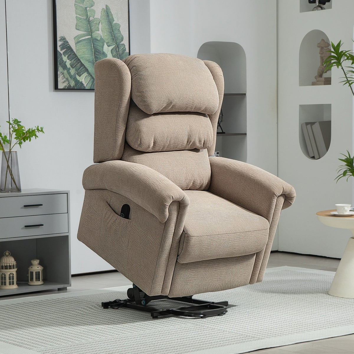 Riser Recliner Chair for Elderly, Velvet Electric Power Lift Chair with Layered Padded Backrest, Spring Cushion, Wide Seat, USB Port, Remote, Side Pockets, Lift Armchair for Living Room, Khaki