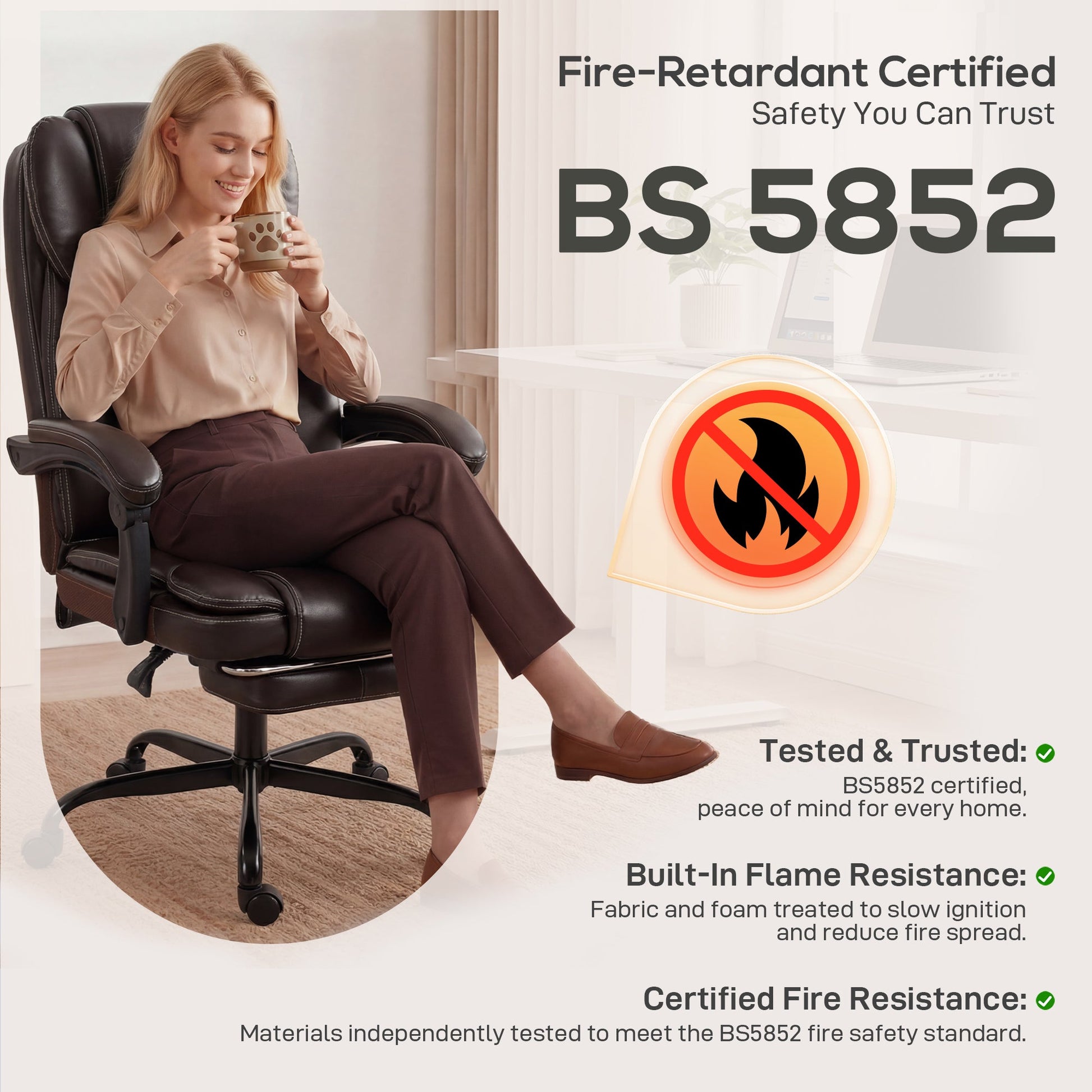 High-Back Executive Home Office Chair, PU Leather Computer Desk Chair with 360 Degree Swivel, Reclining Function, Retractable Footrest and Adjustable Height, Brown