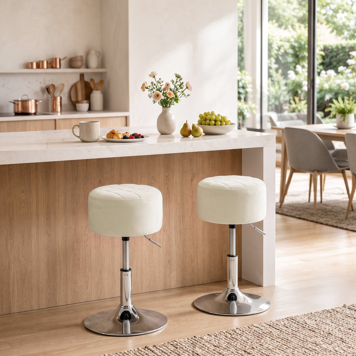 Bar Stool, Modern Adjustable Swivel Barstool with Velvet-Feel Seat, Kitchen Chair, Counter Height Kitchen Chair, 1 Piece, Beige