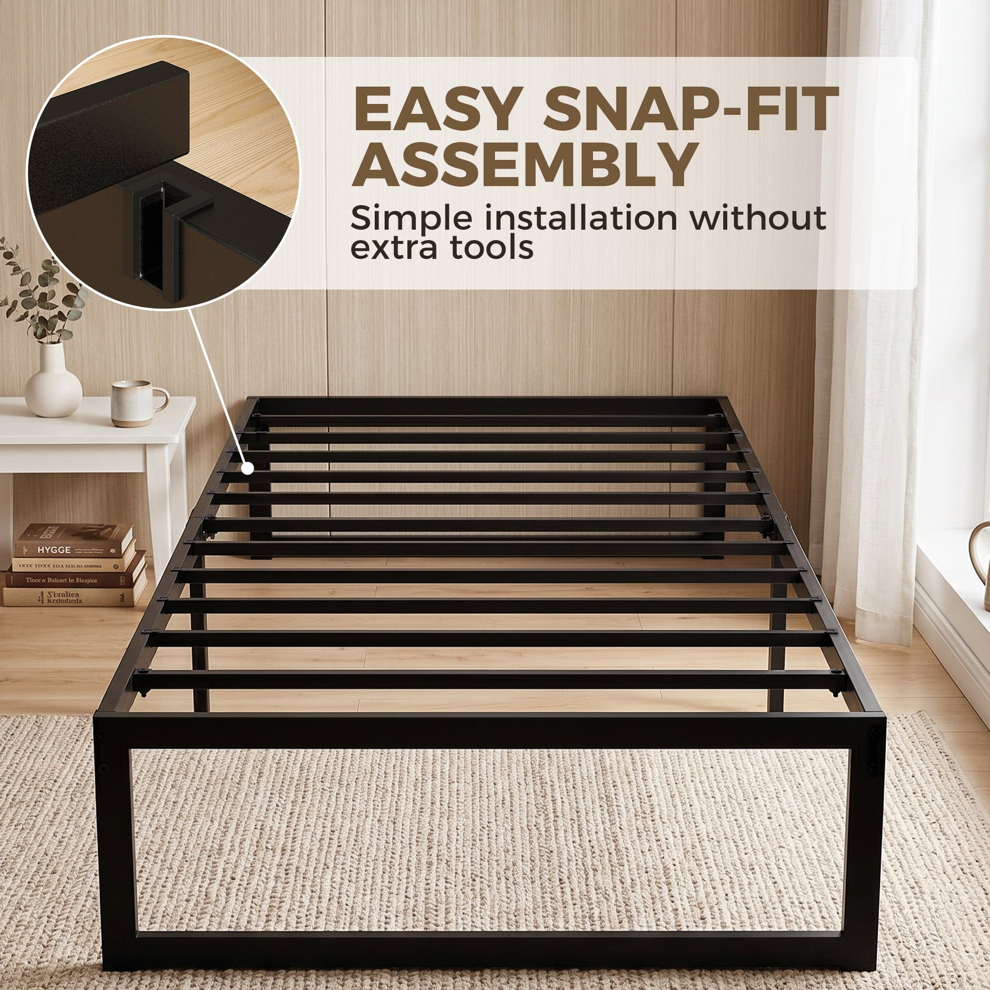3ft Single Bed Frame with Underbed Storage, 32.5 cm Height, Metal Platform Bed Frame with Steel Slat Support, Noise-Free, Easy Assembly, Black