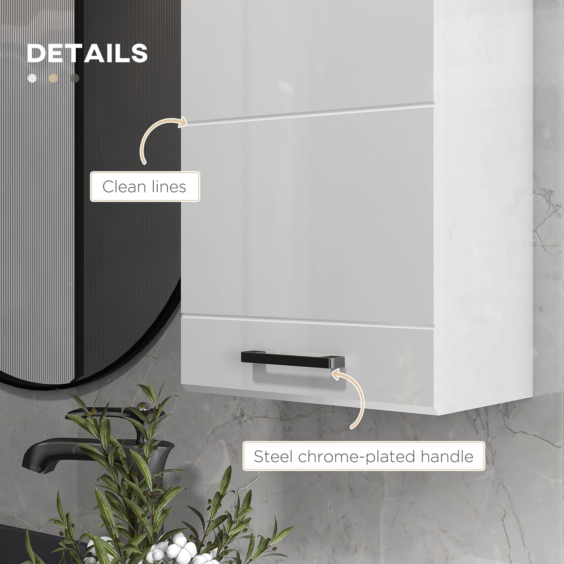 Bathroom Wall Cabinet, High Gloss Wall Mount Bathroom Storage Cabinet with Soft-Close Door, 3 Shelves, Adjustable Shelf for Hallway, Living Room, Over Toilet, 37x22.5x70 cm, White