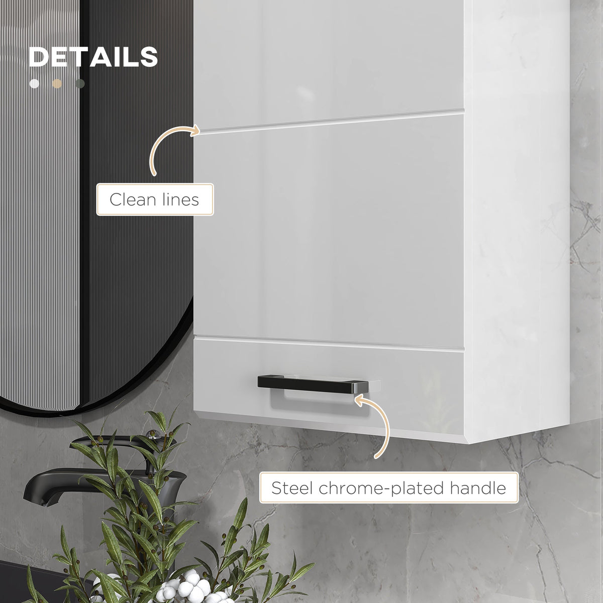 Bathroom Wall Cabinet, High Gloss Wall Mount Bathroom Storage Cabinet with Soft-Close Door, 3 Shelves, Adjustable Shelf for Hallway, Living Room, Over Toilet, 37x22.5x70 cm, White