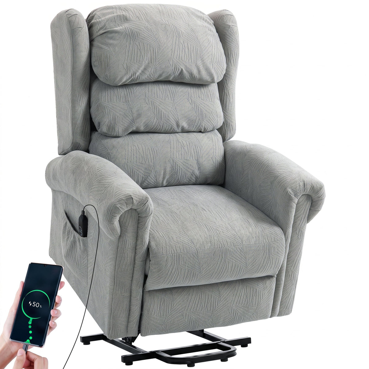 Riser Recliner Chair for Elderly, Velvet Electric Power Lift Chair with Layered Padded Backrest, Spring Cushion, Wide Seat, USB Port, Remote, Side Pockets, Lift Armchair for Living Room, Grey