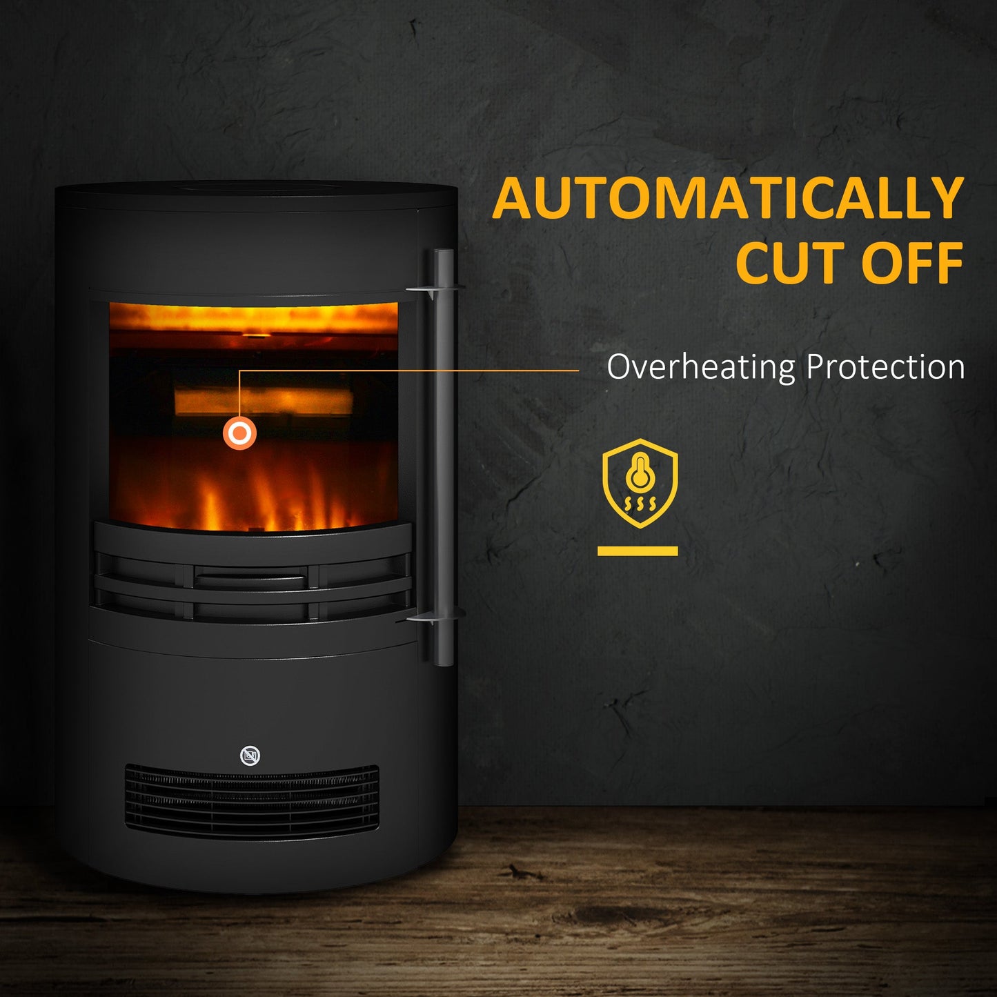 1000W/2000W Freestanding Electric Fireplace, Indoor Heater Fire Stove with Log Burner Effect Flame, Thermostat Control