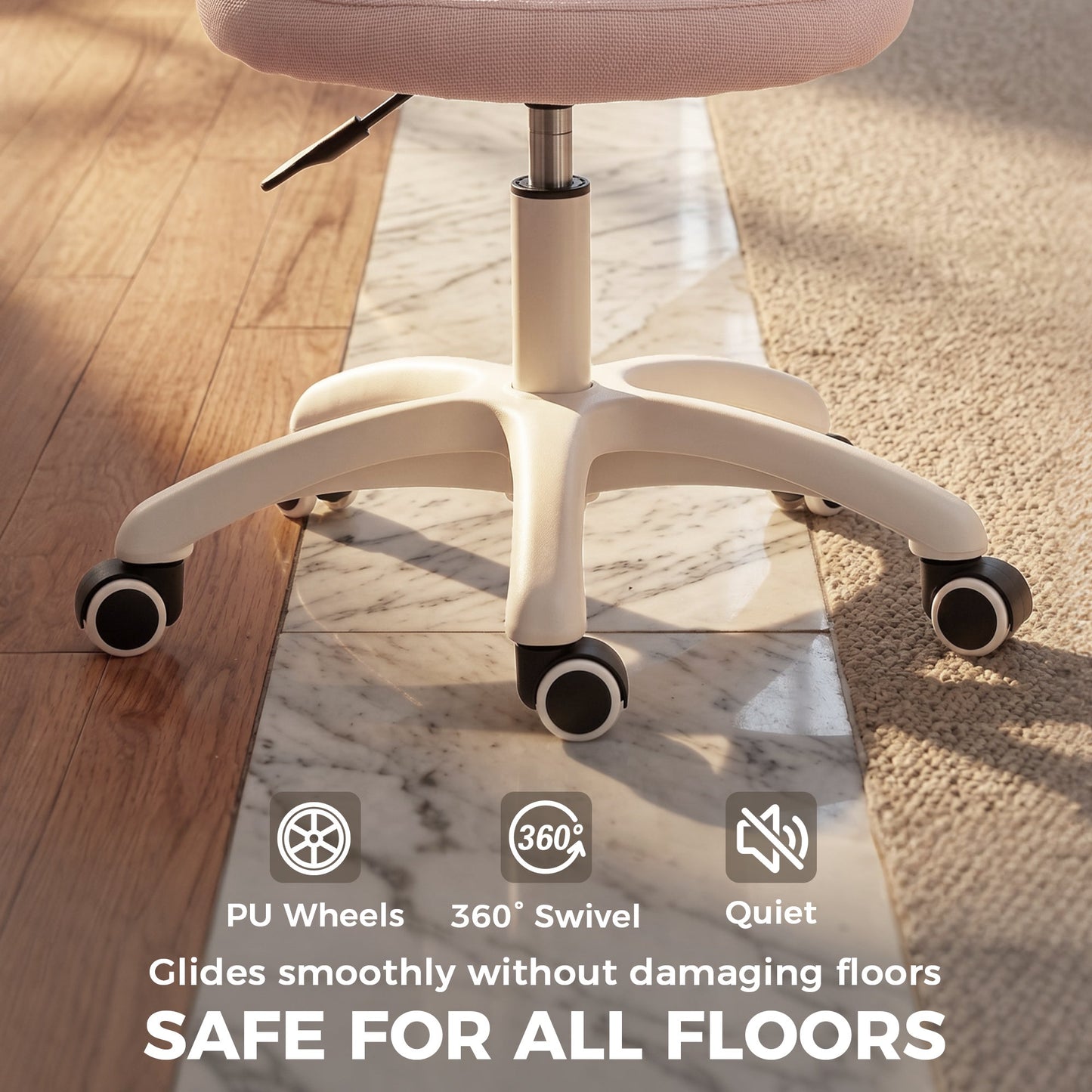Ergonomic Office Chair, Armless Computer Desk Chair with Breathable Mesh Back, Padded Seat and Swivel Wheels, Adjustable Height for Home Office Study Bedroom, Pink