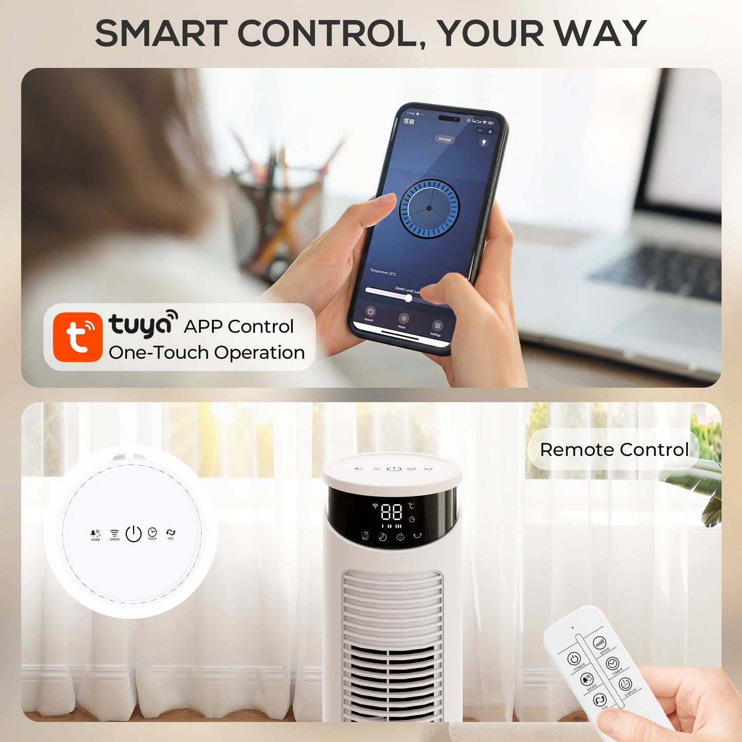 116 cm Tower Fan for Cooling, Standing Floor Fan with WiFi Control, 65° Oscillating, 12 Hour Timer, LED Display and Remote Control for Bedroom, Office, White