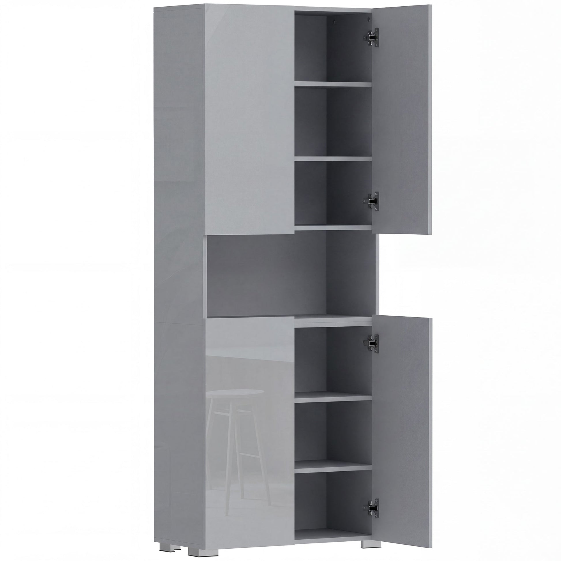 180 cm Tall Kitchen Cupboard, Pantry Storage Cabinet with Soft Close Doors and Adjustable Shelves, Freestanding Kitchen Cabinet for Dining Room, High Gloss Grey