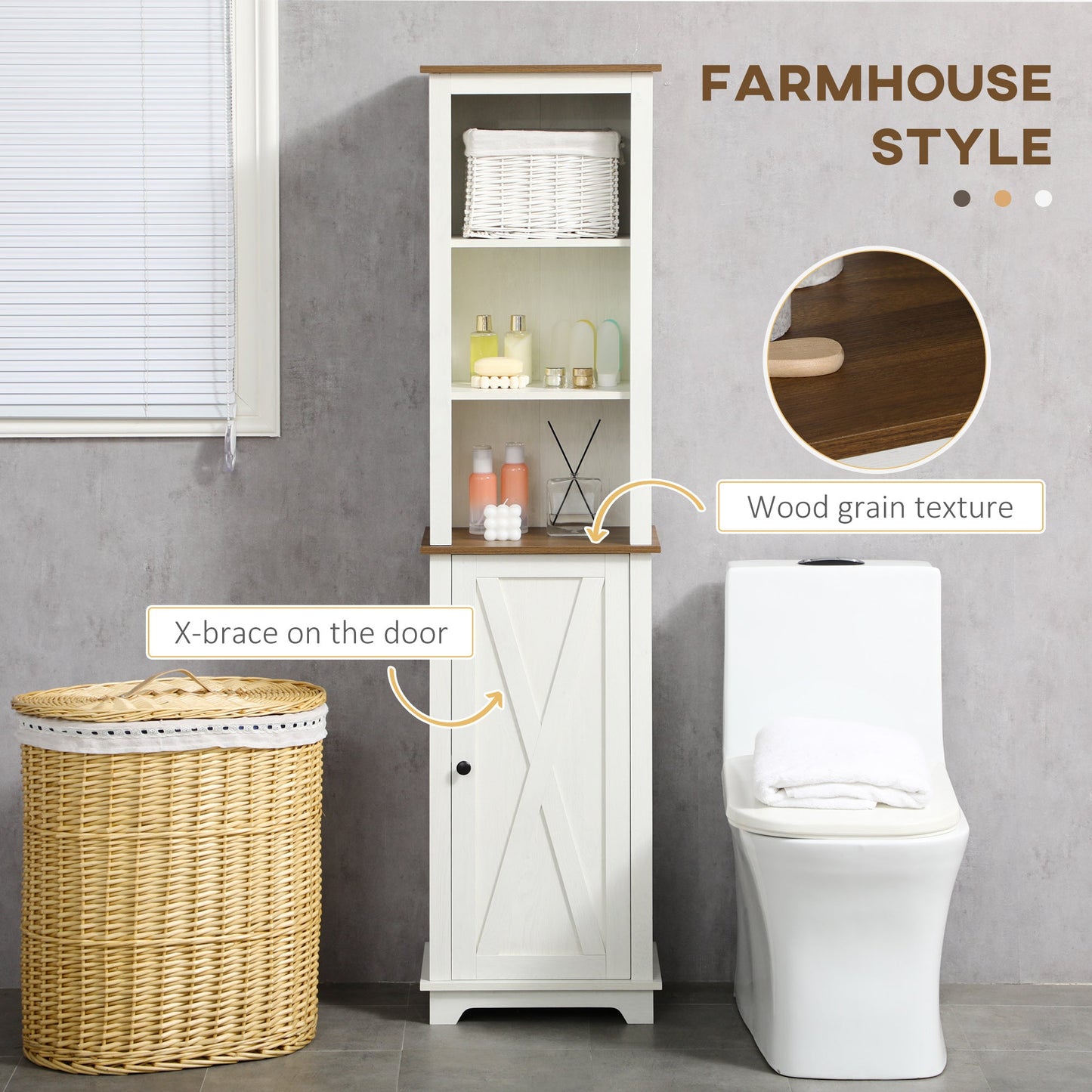 kleankin Tall Bathroom Floor Cabinet, Free Standing Storage Cupboard with Door and Adjustable Shelves for Kitchen, Living Room, White