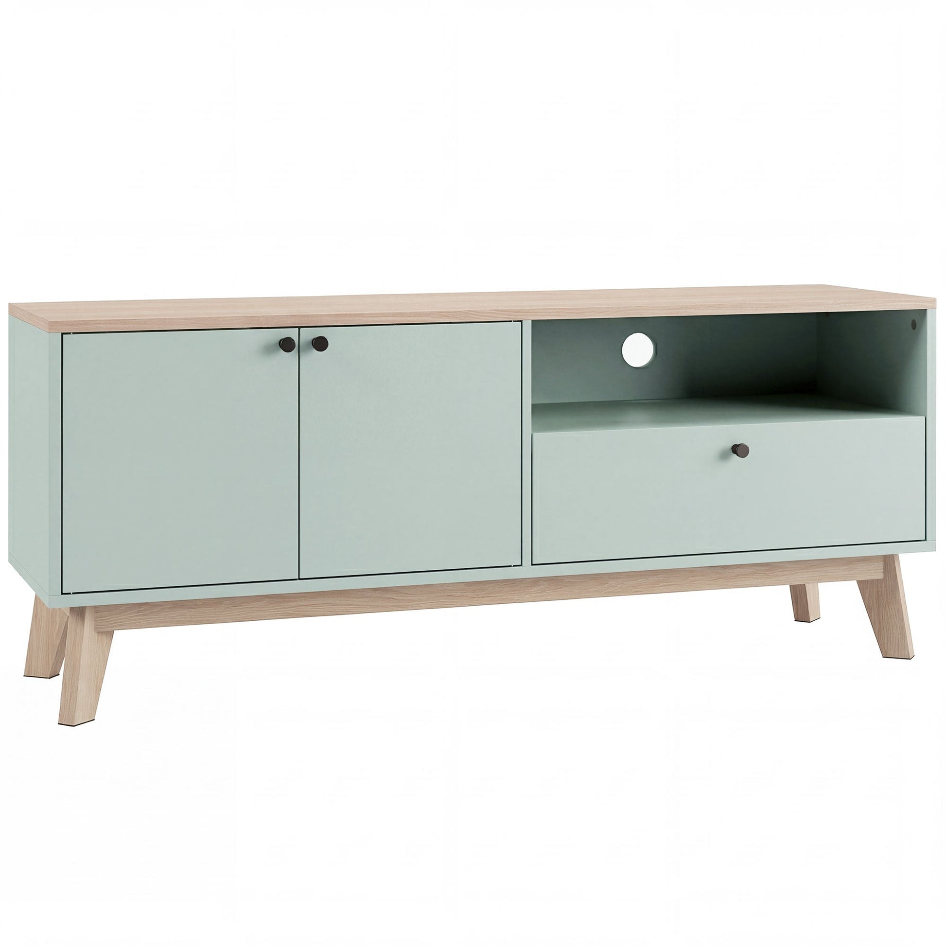 TV Stand Cabinet for Television up to 36 Inch, Modern TV Unit with 2 Doors and Open Shelf, Entertainment Center with Adjustable Shelf for Living Room, Light Green