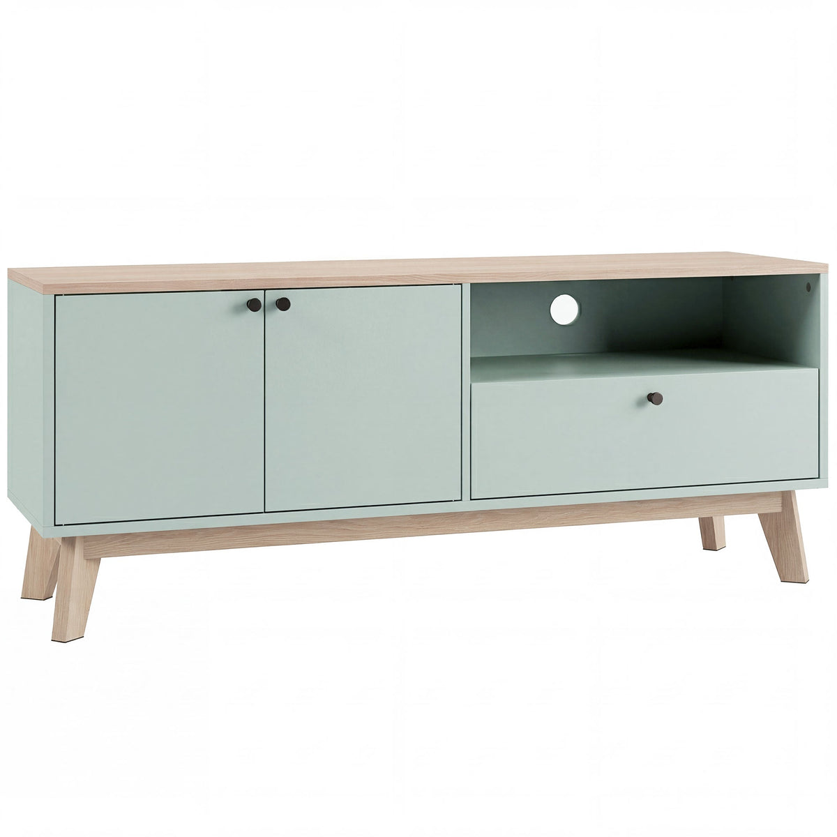 TV Stand Cabinet for Television up to 36 Inch, Modern TV Unit with 2 Doors and Open Shelf, Entertainment Center with Adjustable Shelf for Living Room, Light Green