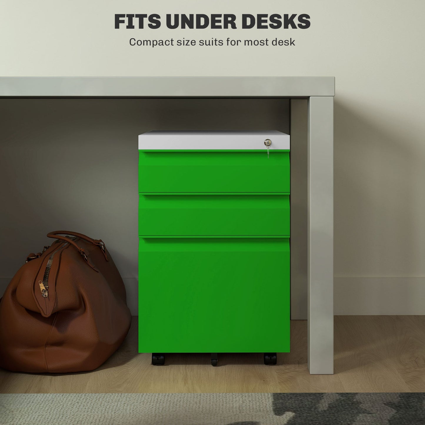 Vinsetto Mobile Vertical File Cabinet Lockable Metal Filling Cabinet with 3 Drawers Anti-tilt Design for Letter A4 Legal Size Fully Assembled Except Casters Green