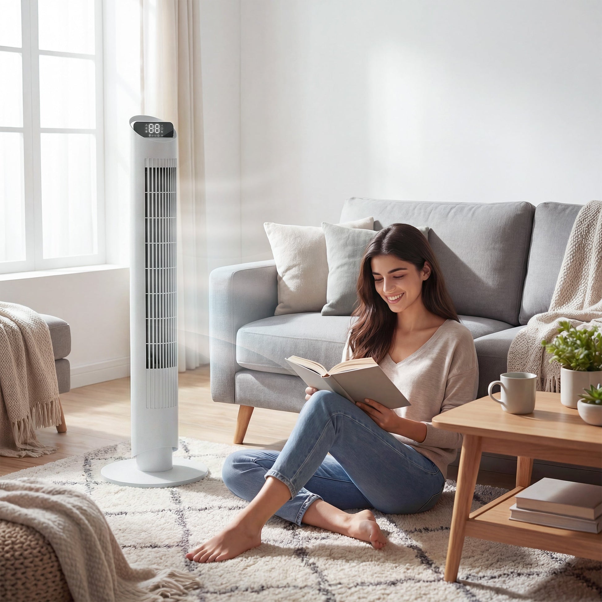 101.8 cm Tower Fan for Cooling, Standing Floor Cooling Fan with WiFi App, 6 Speeds and 4 Modes, 65° Oscillating, 12H Timer and Remote Control for Bedroom, Office, White