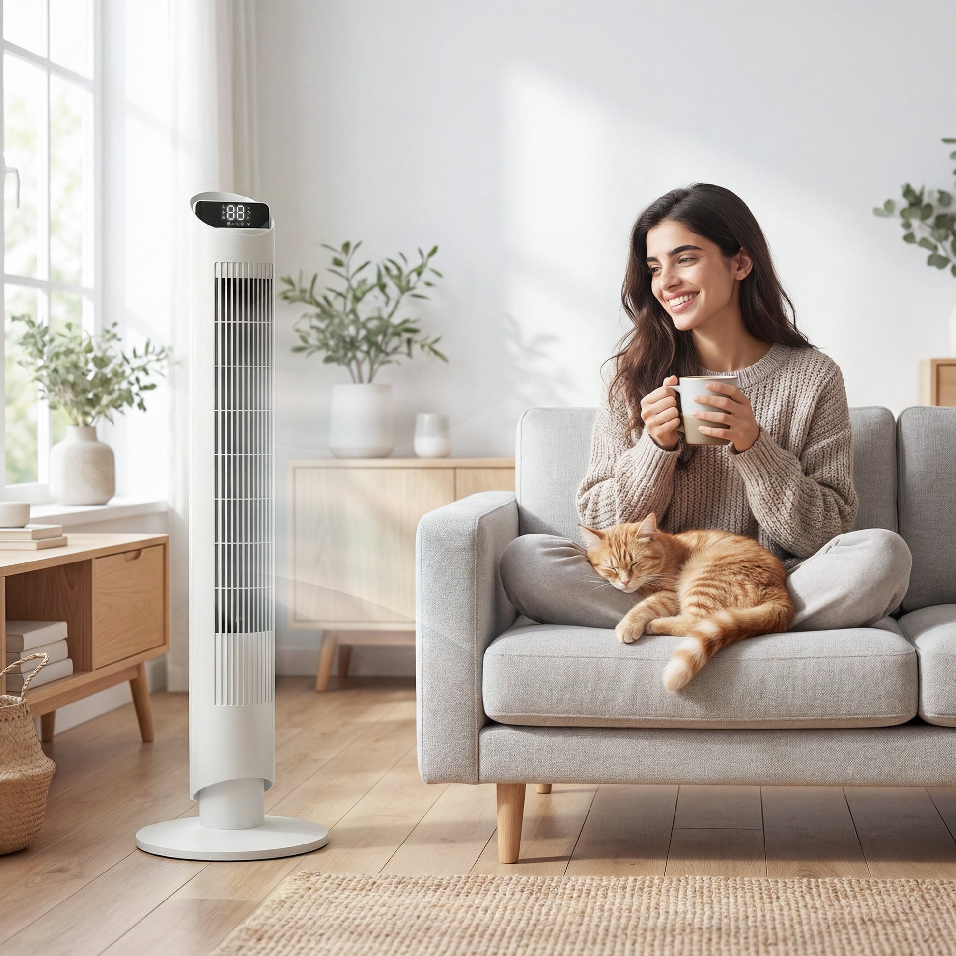 101.8 cm Tower Fan for Cooling, Standing Floor Cooling Fan with WiFi App, 6 Speeds and 4 Modes, 65° Oscillating, 12H Timer and Remote Control for Bedroom, Office, White