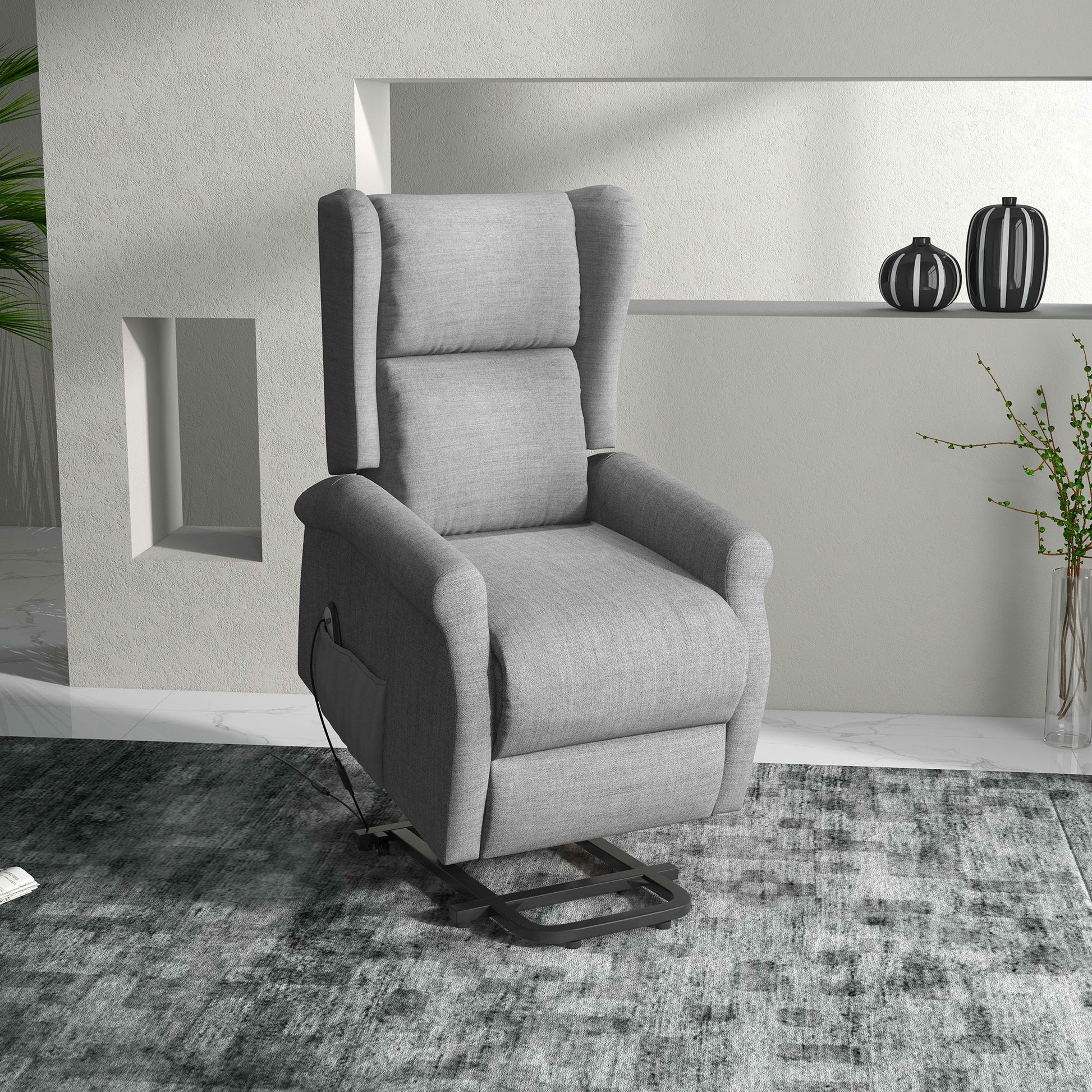 HOMCOM Power Lift Recliner Armchair, Electric Lift Chair for Elderly, Fabric Riser and Reclining Chair with Remote Control, Side Pockets, Extended Footrest, for Living Room, Grey
