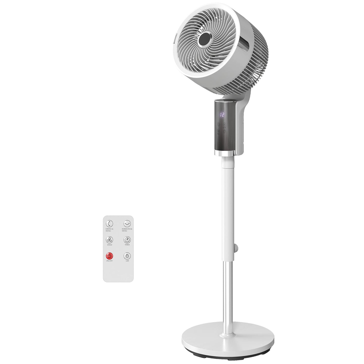 20 dB Silent Standing Fan for Bedroom, 44" Pedestal Fan with 55° Oscillating, 90° Vertical Tilt, 8 Speeds, LED Light, Remote Control, 12H Timer, Adjustable Height, White