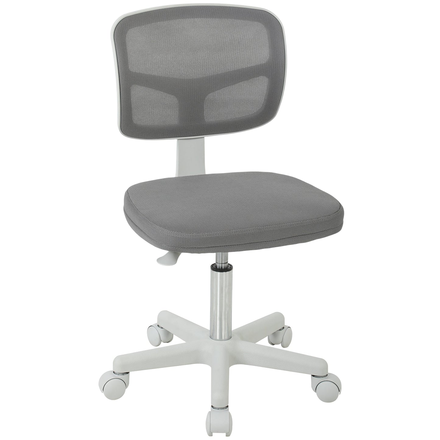 Small Office Chair without Arms, Ergonomic Swivel Mesh Desk Chair with Curved Back and Wheels, Height Adjustable for Home Vanity Computer Dressing Table Study Bedroom, Dark Grey