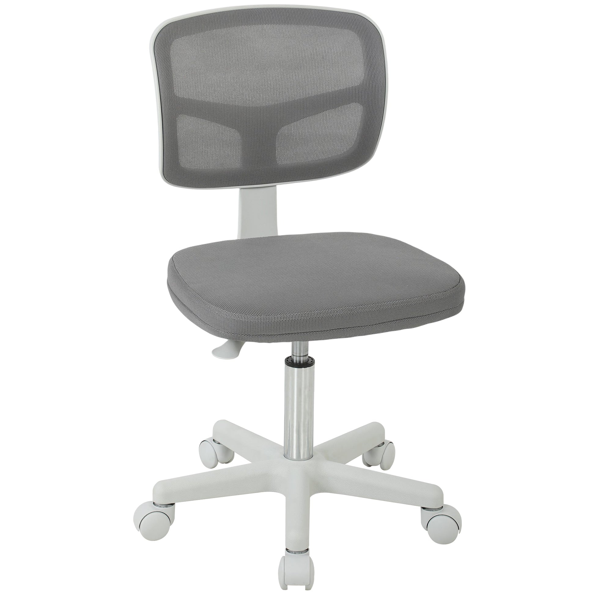 Small Office Chair without Arms, Ergonomic Swivel Mesh Desk Chair with Curved Back and Wheels, Height Adjustable for Home Vanity Computer Dressing Table Study Bedroom, Dark Grey