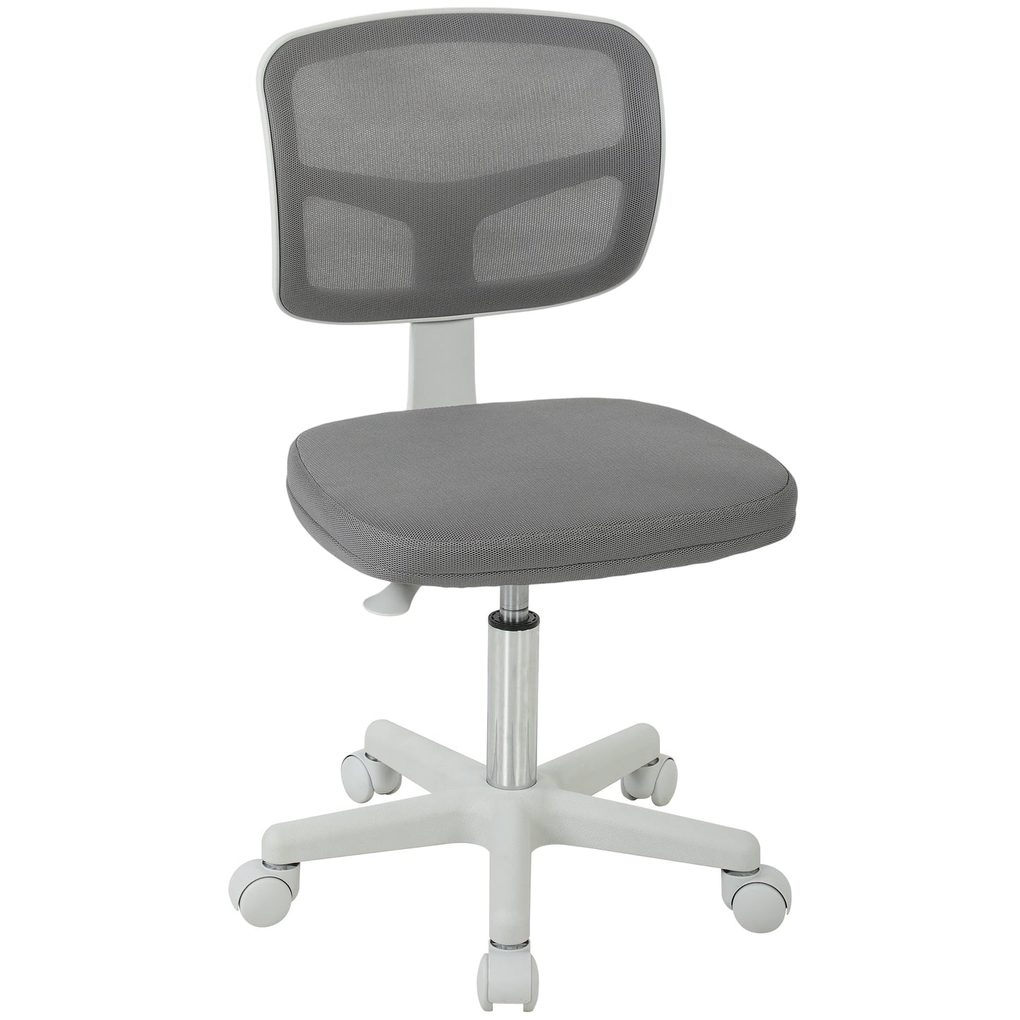 Small Office Chair without Arms, Ergonomic Swivel Mesh Desk Chair with Curved Back and Wheels, Height Adjustable for Home Vanity Computer Dressing Table Study Bedroom, Dark Grey