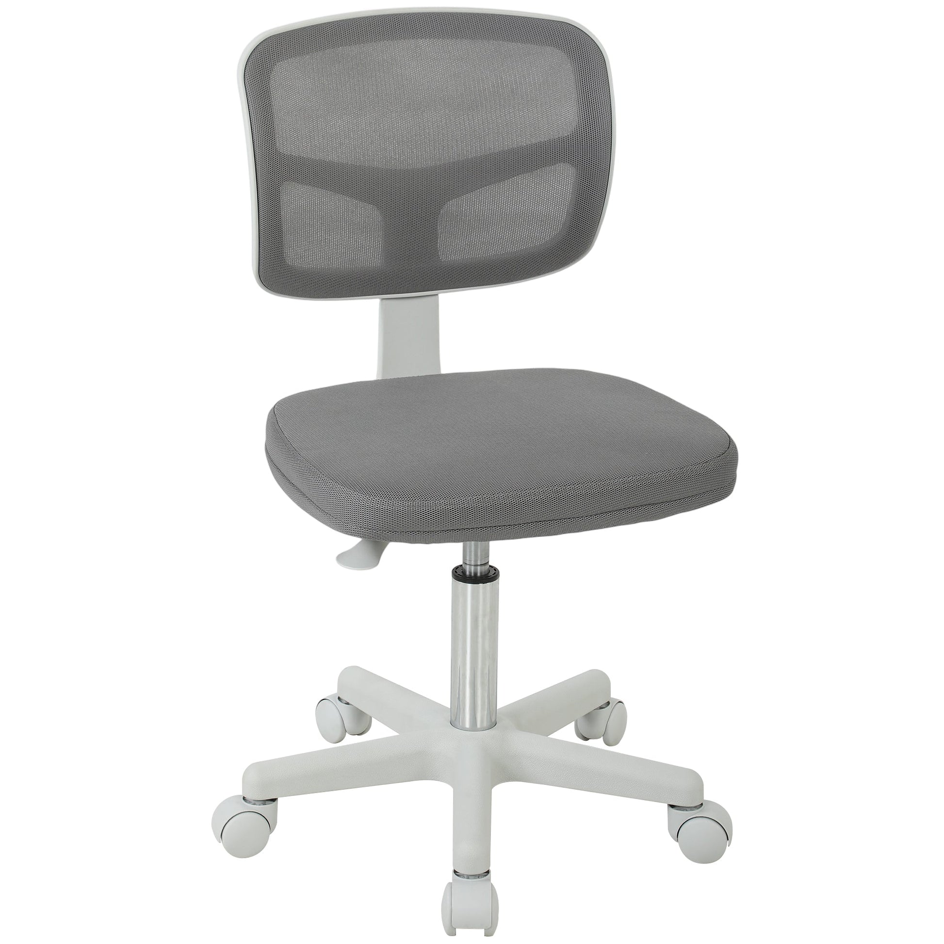 Small Office Chair without Arms, Ergonomic Swivel Mesh Desk Chair with Curved Back and Wheels, Height Adjustable for Home Vanity Computer Dressing Table Study Bedroom, Dark Grey