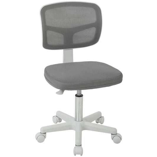 Small Office Chair without Arms, Ergonomic Swivel Mesh Desk Chair with Curved Back and Wheels, Height Adjustable for Home Vanity Computer Dressing Table Study Bedroom, Dark Grey