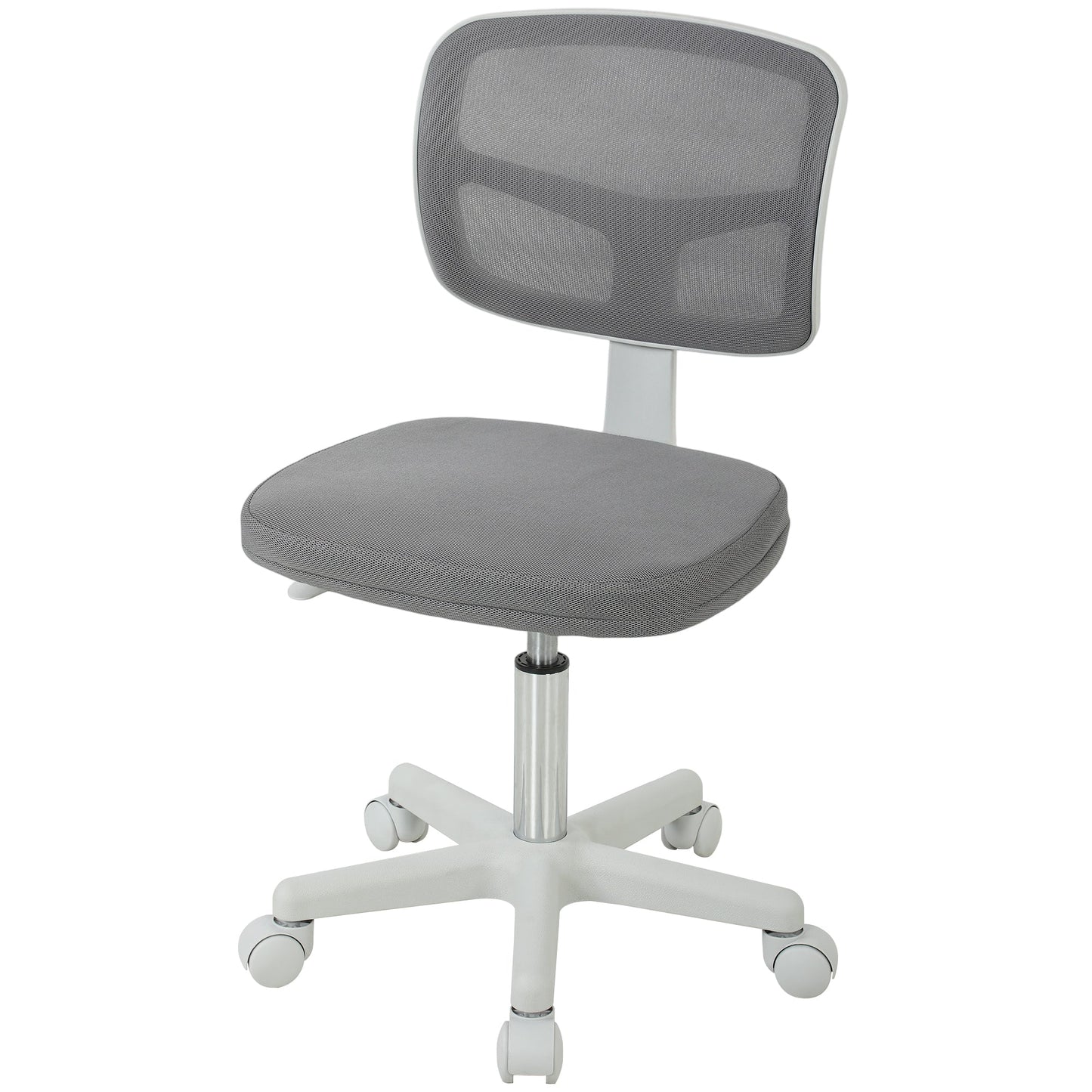 Small Office Chair without Arms, Ergonomic Swivel Mesh Desk Chair with Curved Back and Wheels, Height Adjustable for Home Vanity Computer Dressing Table Study Bedroom, Dark Grey