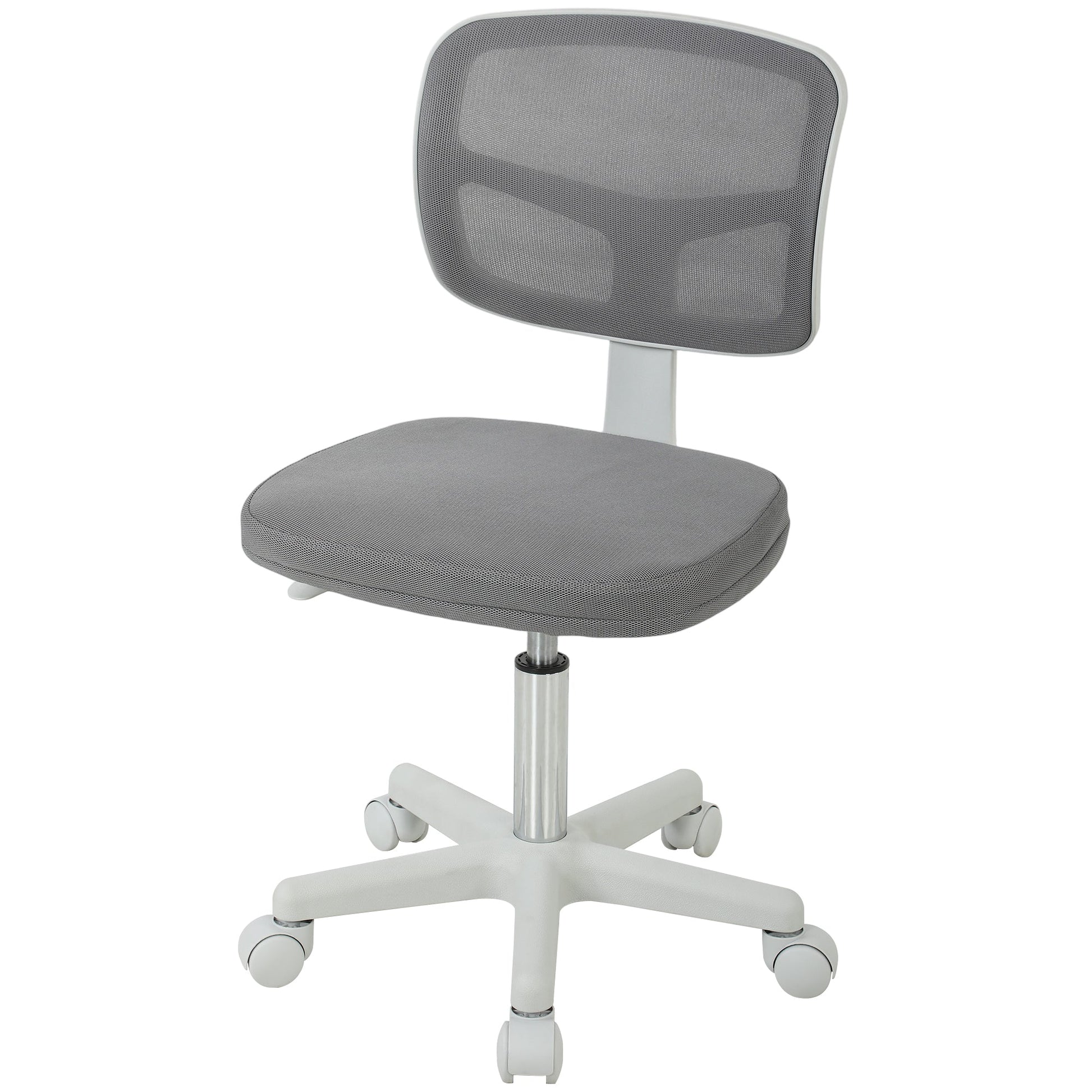Small Office Chair without Arms, Ergonomic Swivel Mesh Desk Chair with Curved Back and Wheels, Height Adjustable for Home Vanity Computer Dressing Table Study Bedroom, Dark Grey