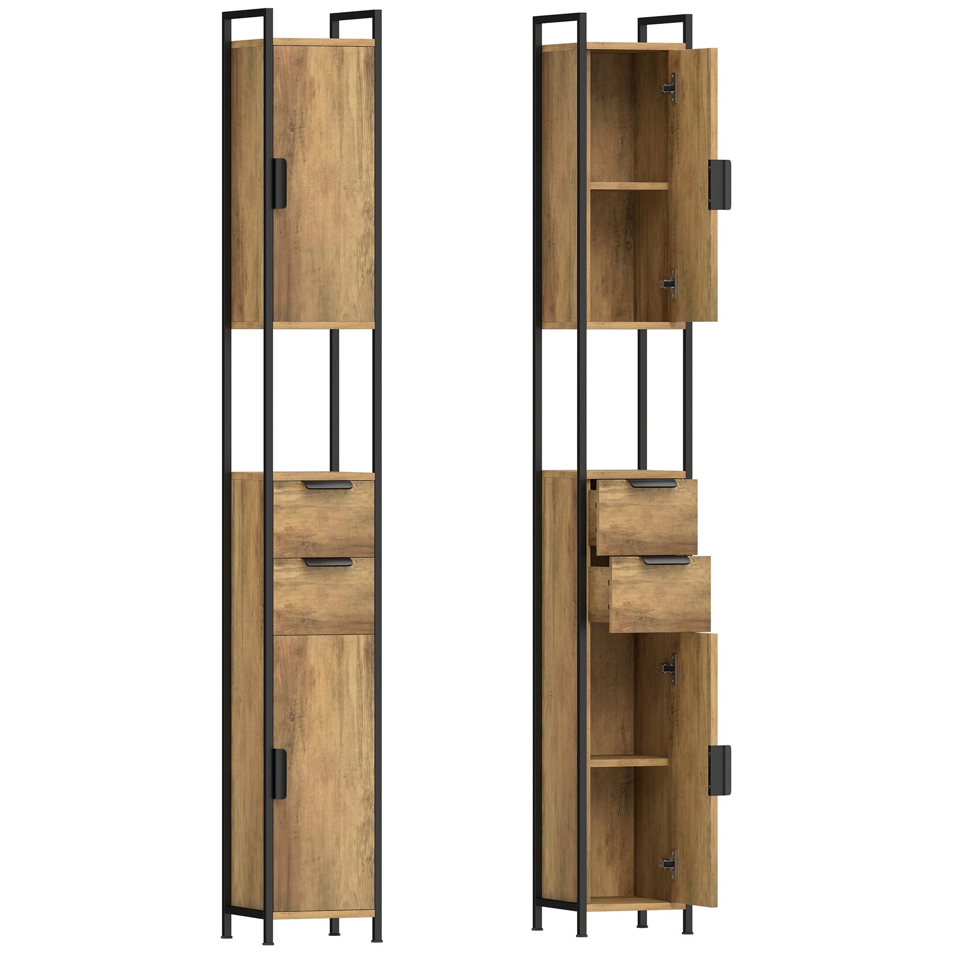 Tall Bathroom Storage Cabinet, Freestanding Bathroom Cabinet with Drawers and Adjustable Shelves, Linen Storage for Study, Bedroom, Brown