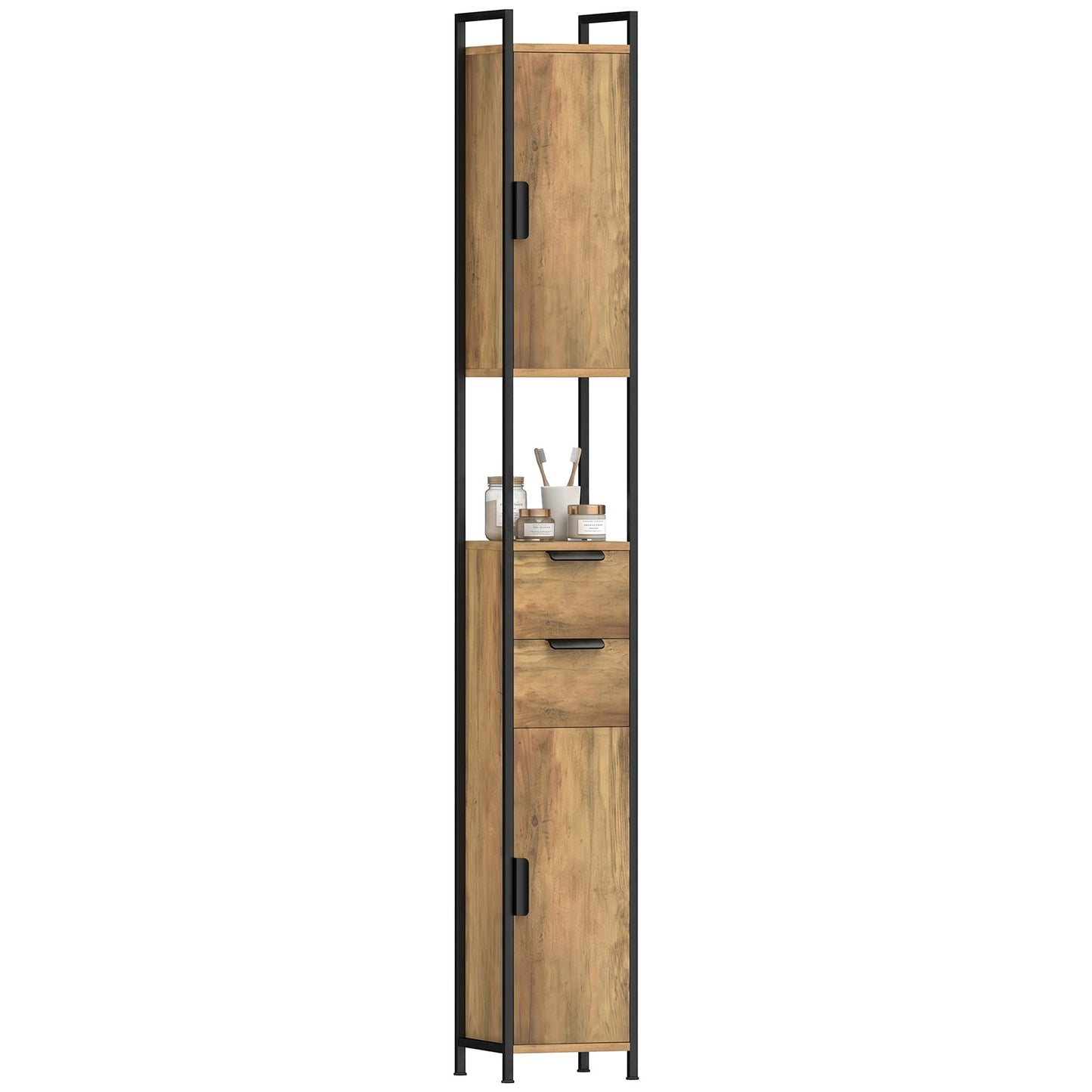 Tall Bathroom Storage Cabinet, Freestanding Bathroom Cabinet with Drawers and Adjustable Shelves, Linen Storage for Study, Bedroom, Brown