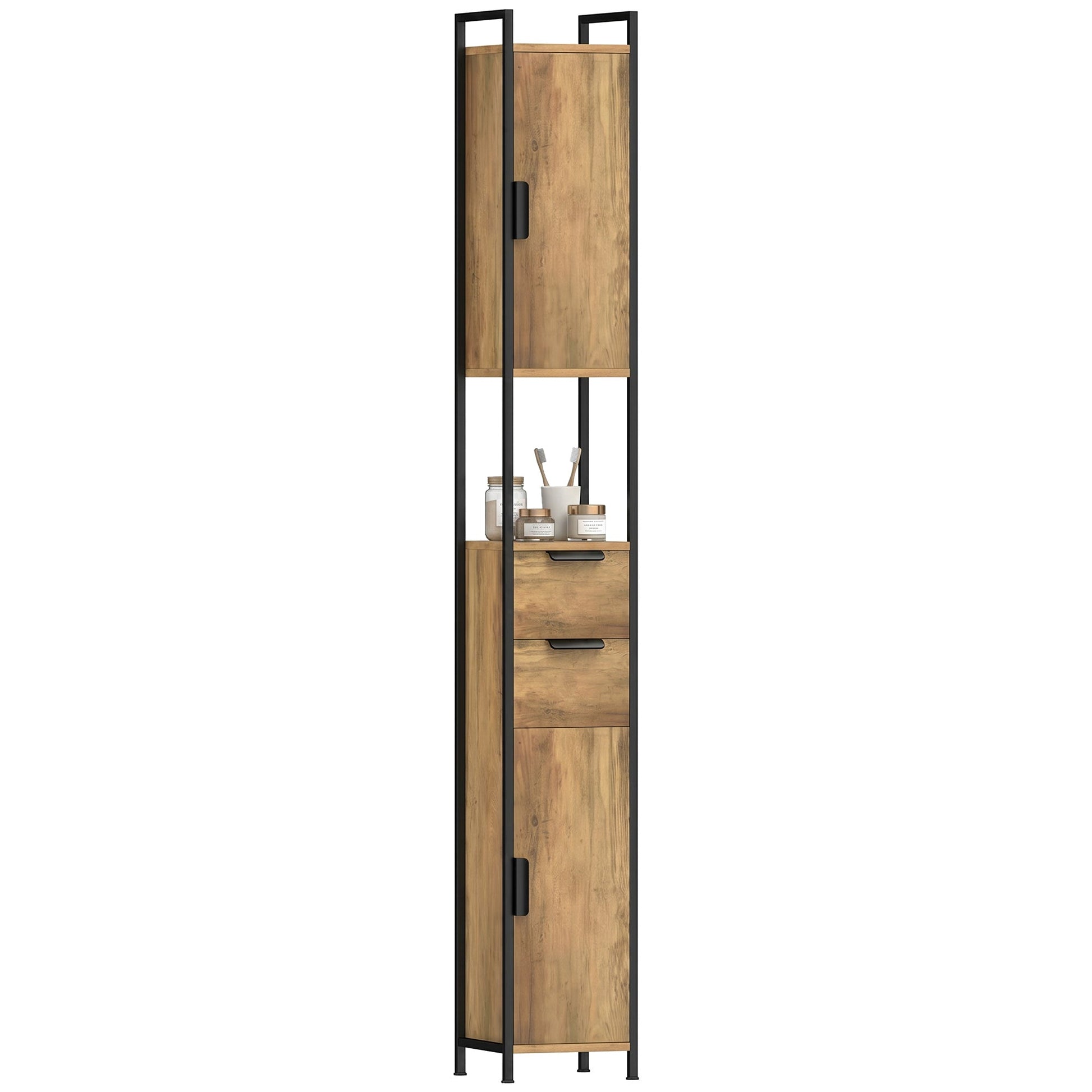 Tall Bathroom Storage Cabinet, Freestanding Bathroom Cabinet with Drawers and Adjustable Shelves, Linen Storage for Study, Bedroom, Brown