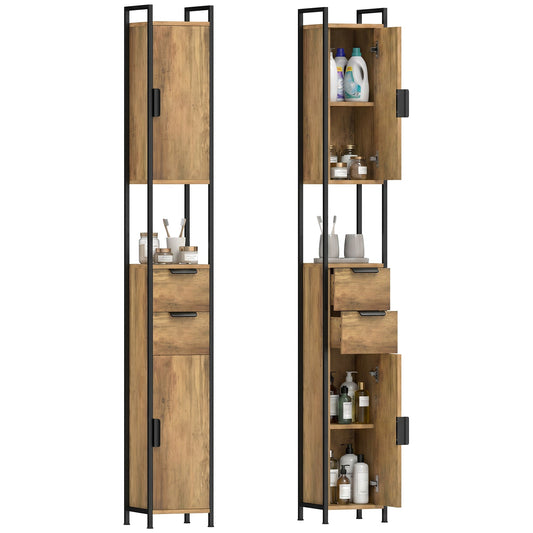Tall Bathroom Storage Cabinet, Freestanding Bathroom Cabinet with Drawers and Adjustable Shelves, Linen Storage for Study, Bedroom, Brown