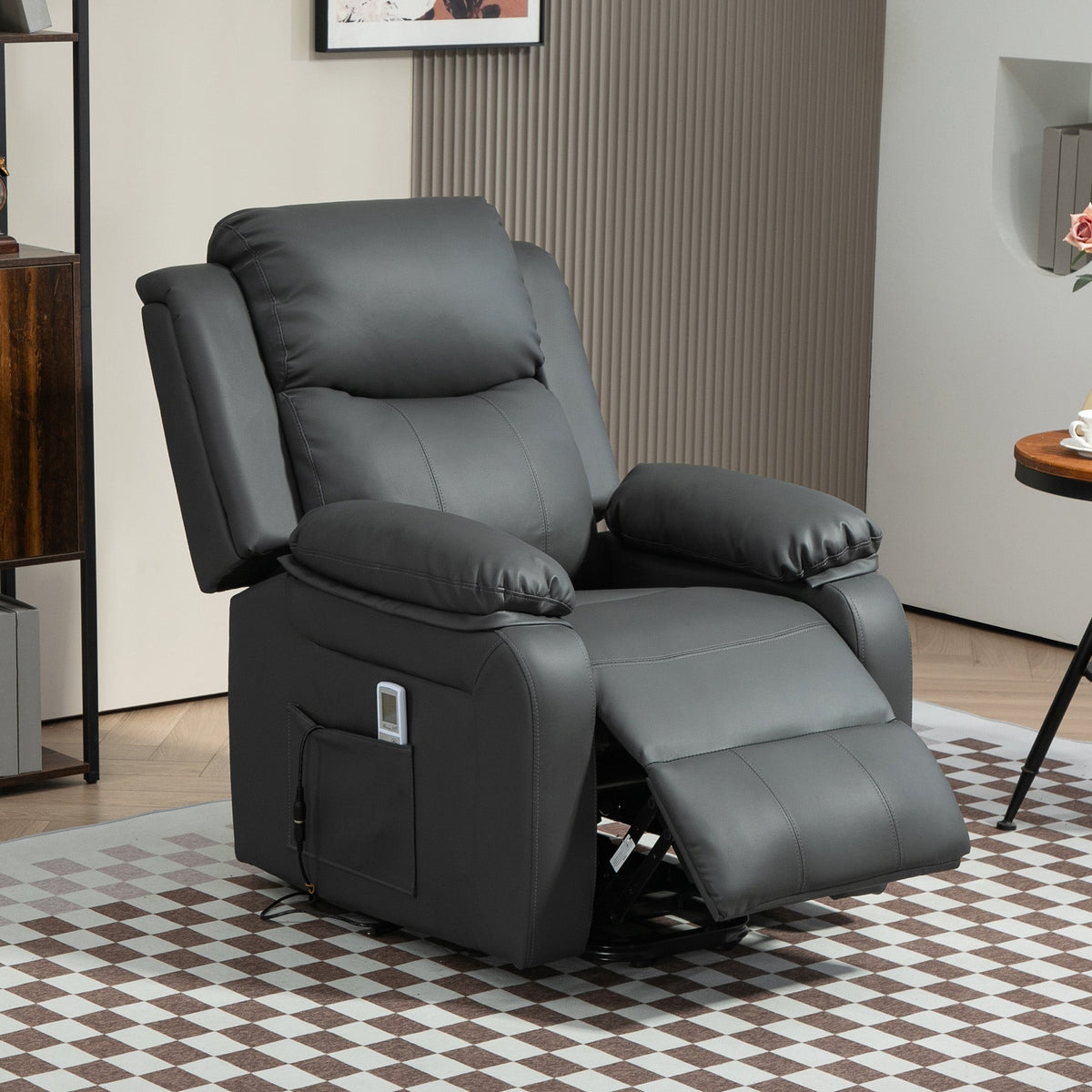 Riser and Recliner Chair with Vibration Massage, PU Leather Power Lift Chair for Elderly with Thick and High Back, Headrest, Removable Armrests, Side Pockets, Electric Lift Armchair, Dark Grey
