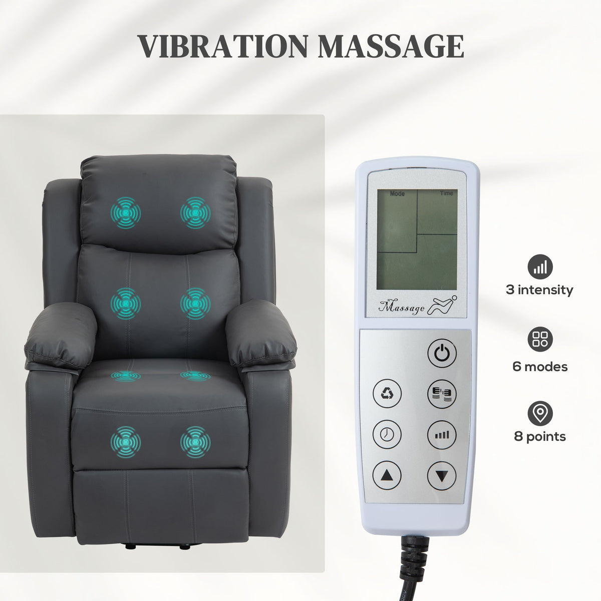 Riser and Recliner Chair with Vibration Massage, PU Leather Power Lift Chair for Elderly with Thick and High Back, Headrest, Removable Armrests, Side Pockets, Electric Lift Armchair, Dark Grey
