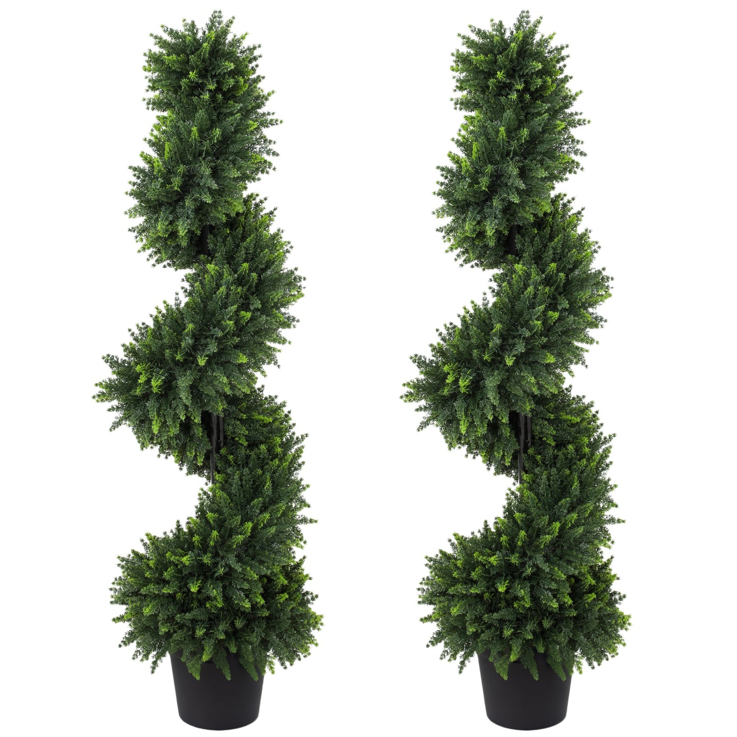 Set of 2 Artificial Spiral Cypress Trees in Pot, 120 cm Tall Fake Plants with 700 Leaves, UV Protection, for Indoors Outdoors Room Office Patio Decor, Deep Green